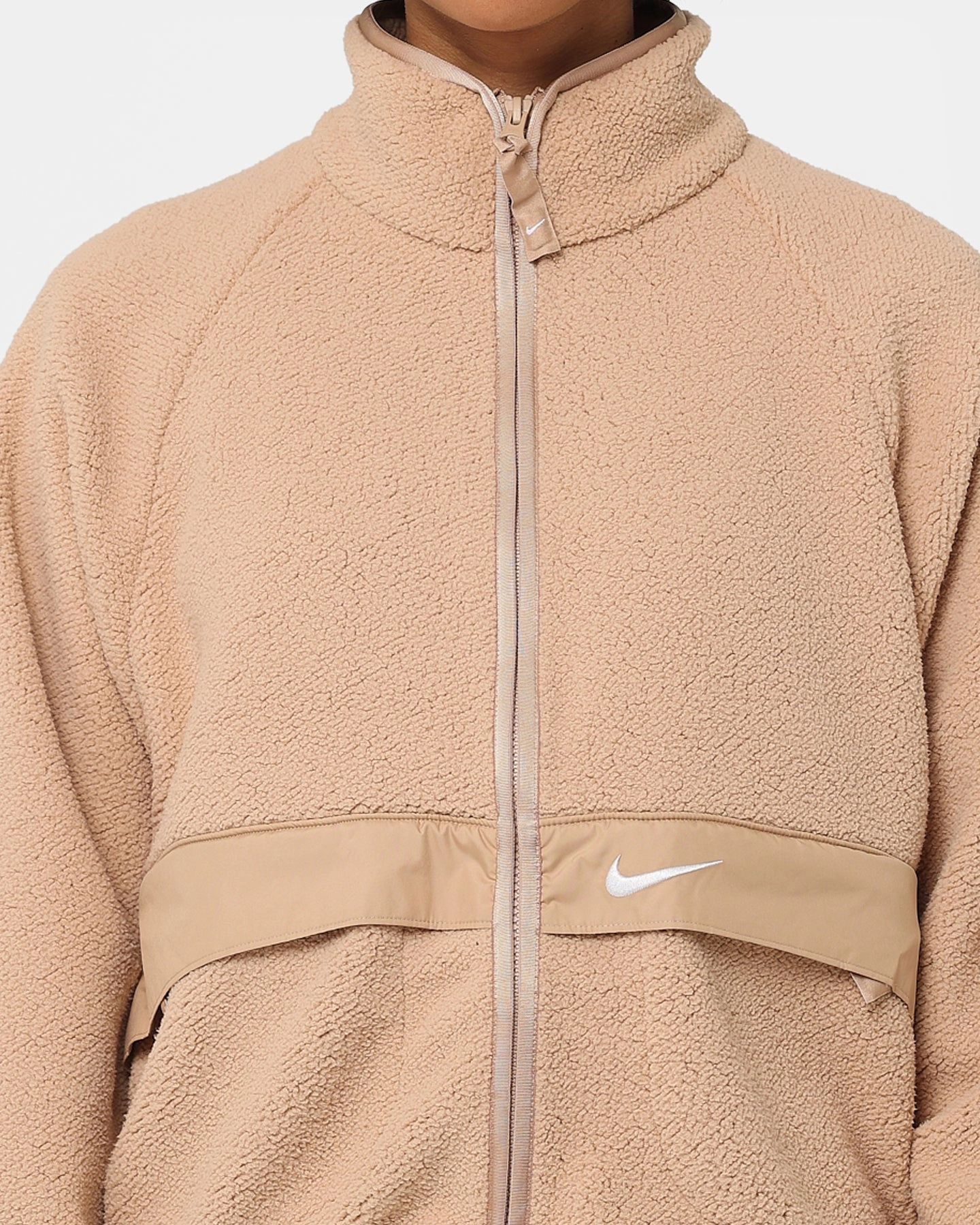 Nike Women's Sportswear Sherpa Jacket Hemp/Hemp/White Layered Collar Design Time