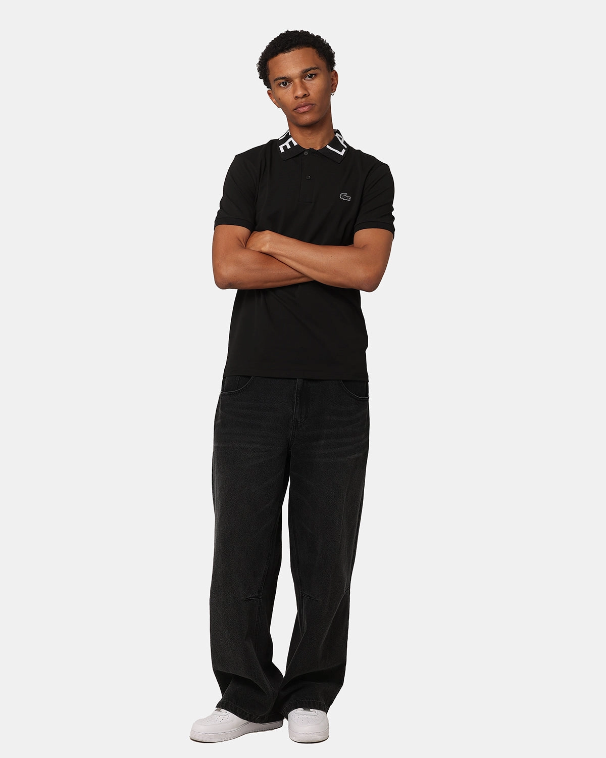 Relaxed Collar Multipanel Construction Lacoste Active Slim Fit Polo T-Shirt Black