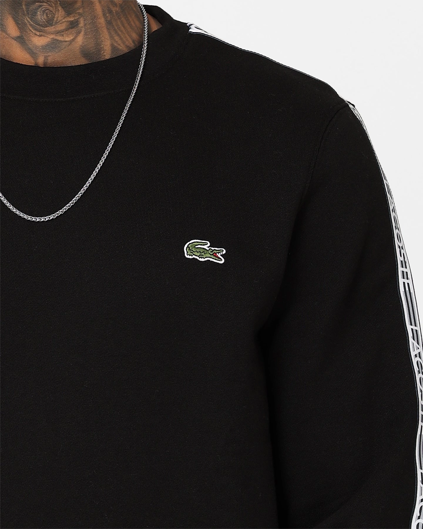 Lacoste Logo Tape Fleece Crewneck Sweatshirt Black Diary snowboarding