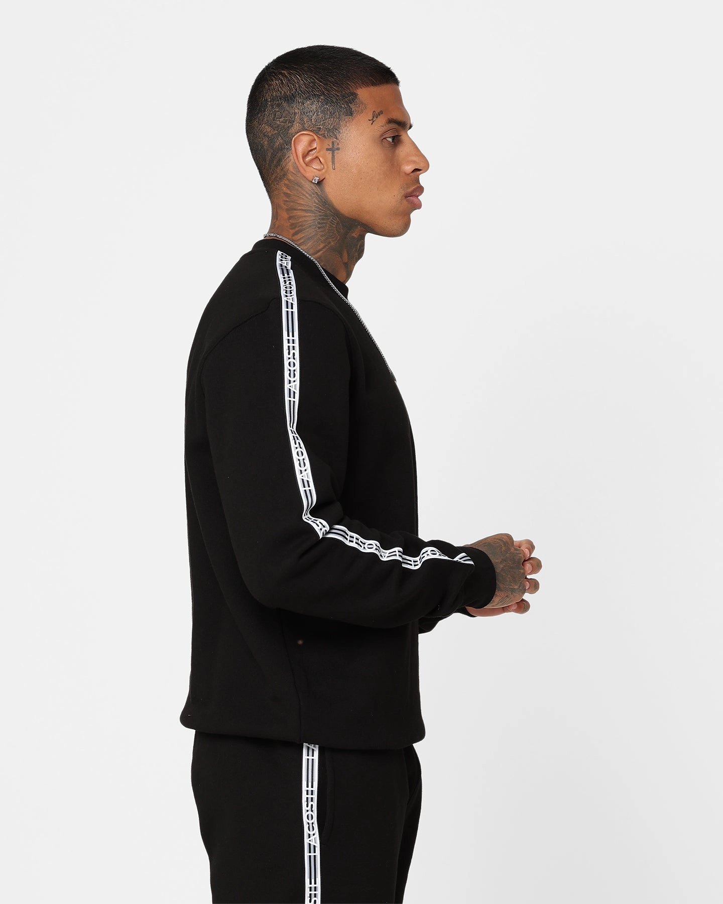 FullLengthZip Lacoste Logo Tape Fleece Crewneck Sweatshirt Black