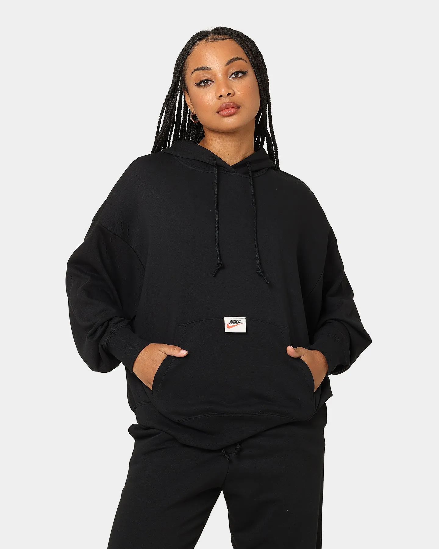 Nike Women's Sportswear Circa 50 Fleece Hoodie Black/White Knee Length
