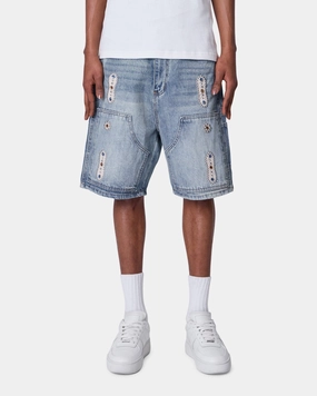 MNML Double Western Jewel Denim Shorts Blue Trendy Style