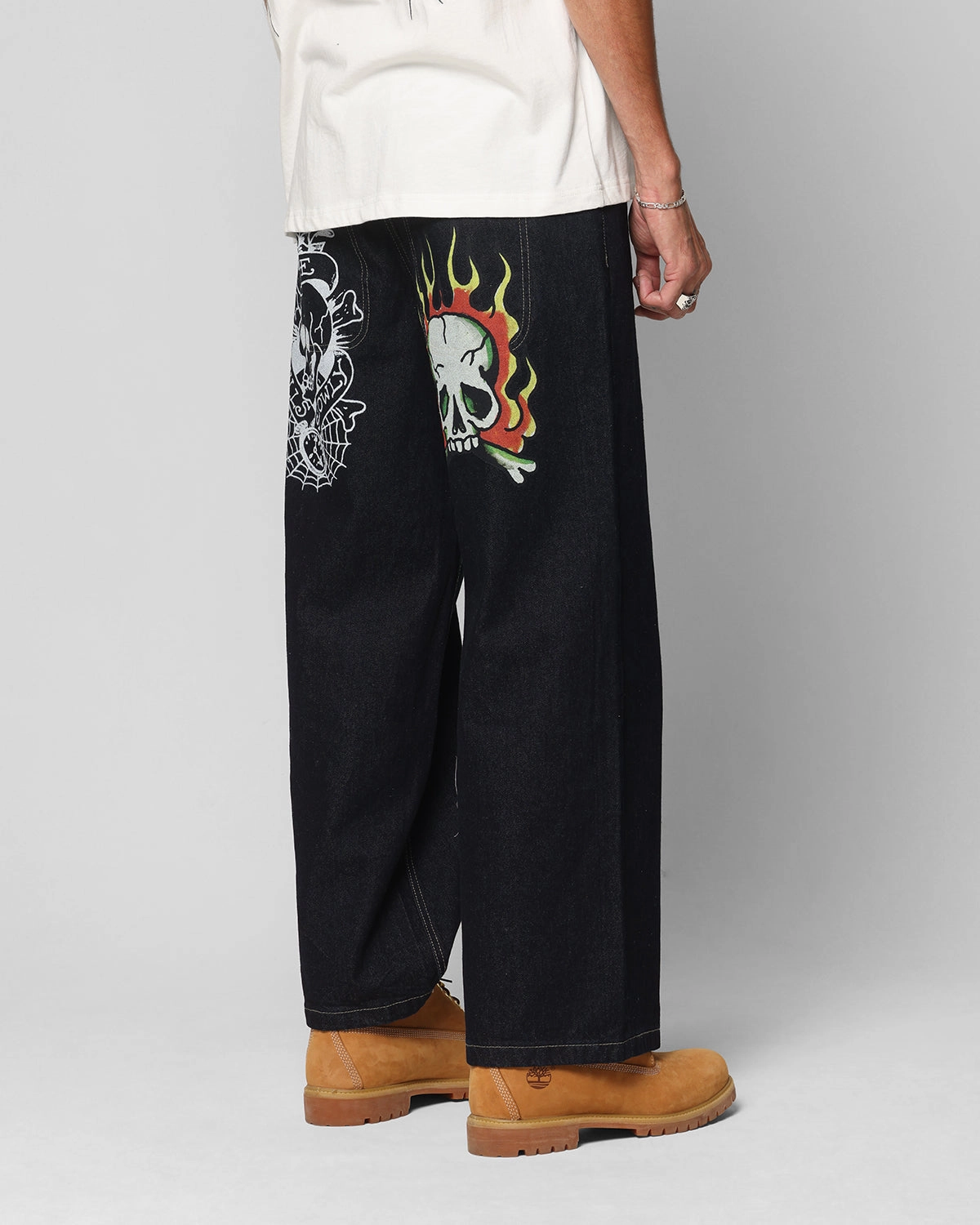 Ed Hardy Wide Leg Skull Jeans Dark Indigo Flexible Wear Anti Pilling Fabric