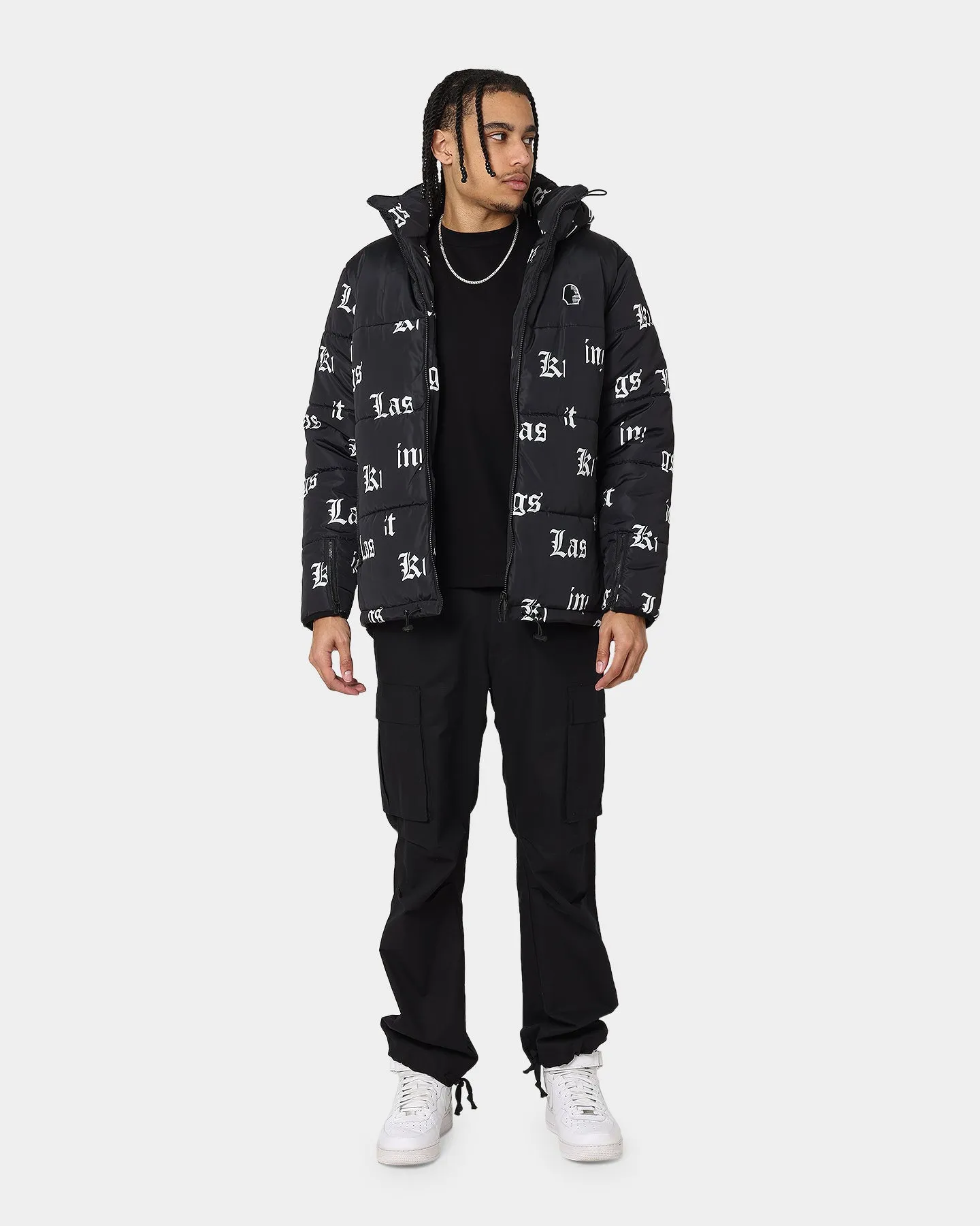 All Day Use Listen Last Kings Fragment Puffer Jacket Black