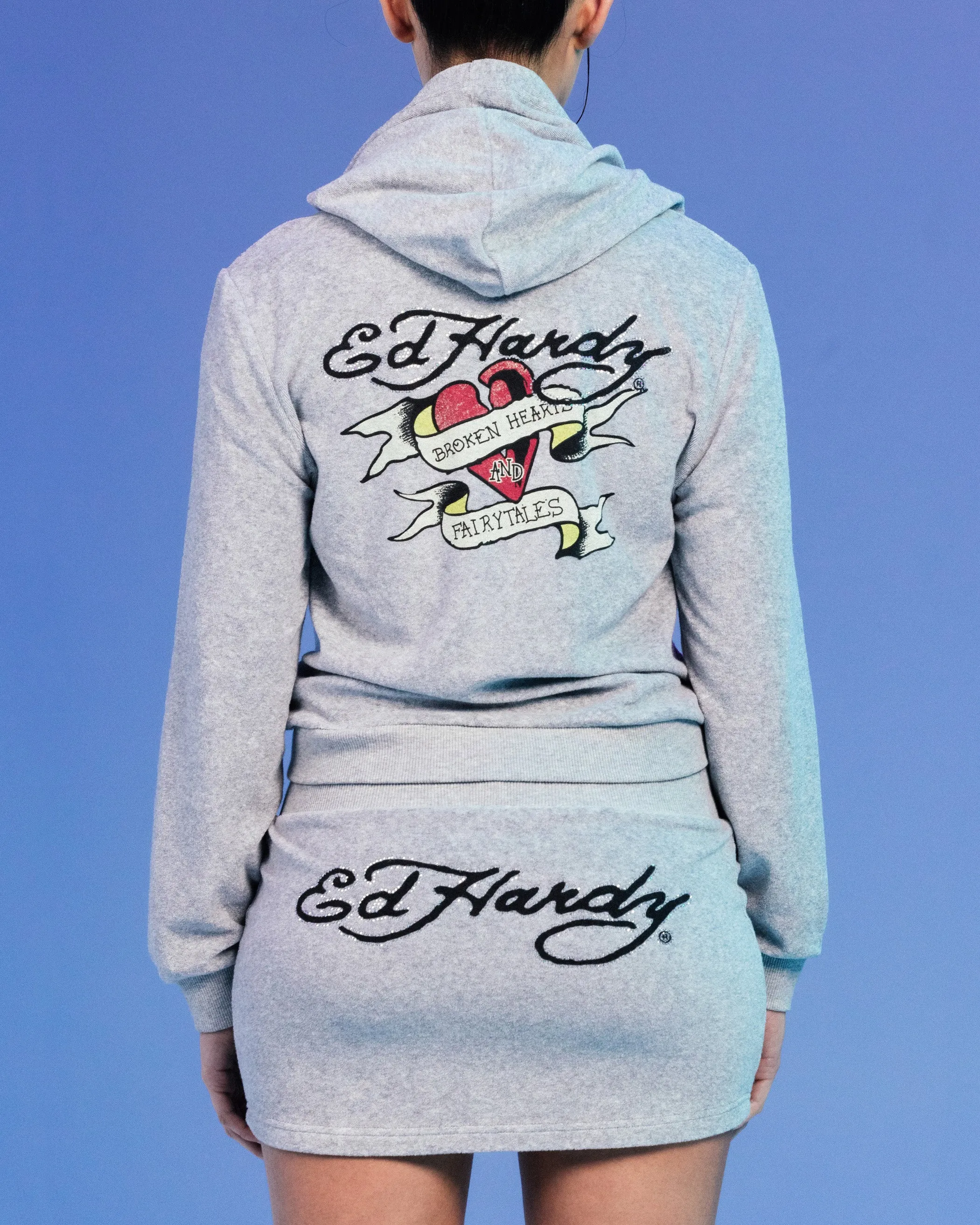 Odor Resistant Fabric Ed Hardy By Loiter Women's Longue Hoodie Light Grey Marle