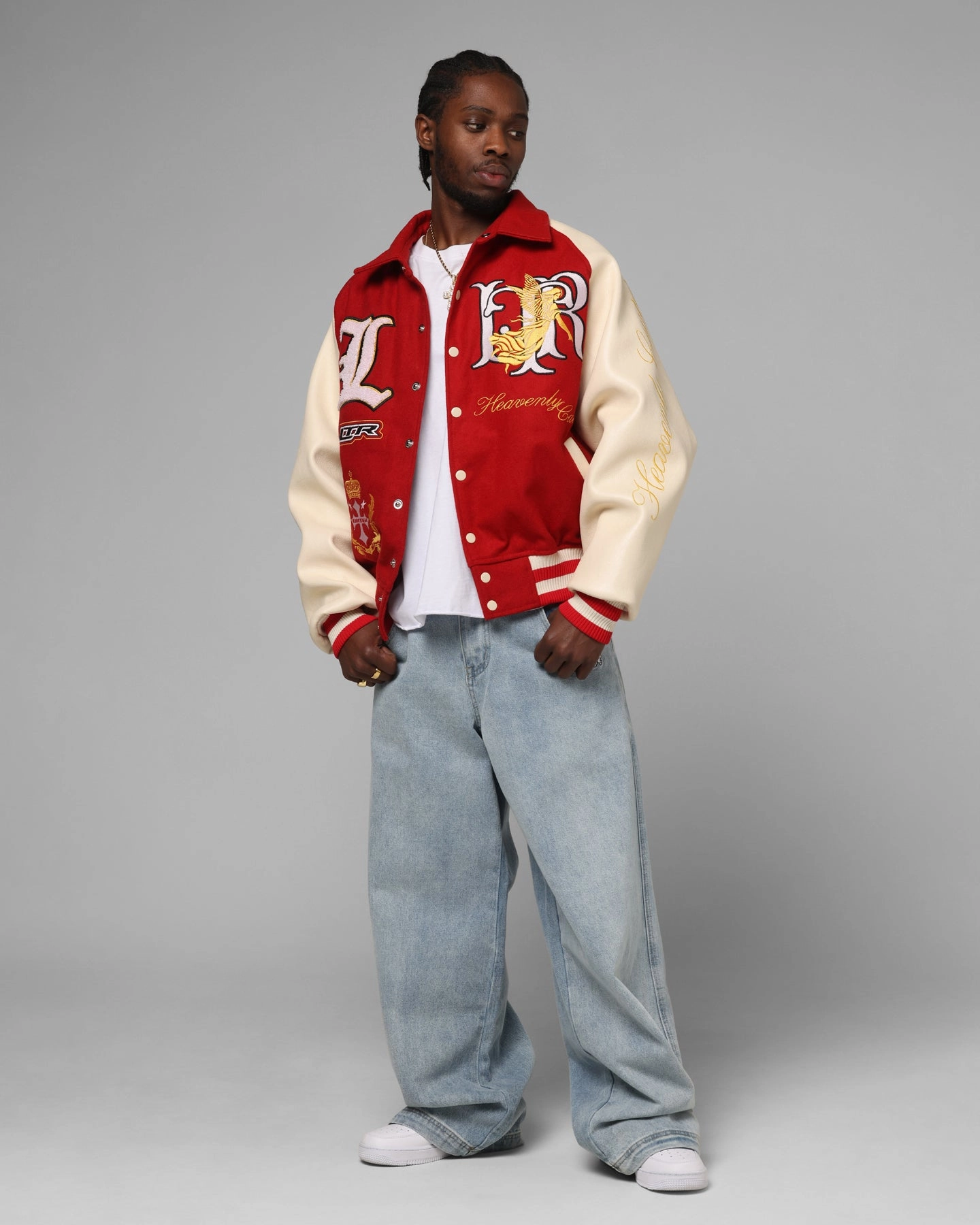 Loiter Heaven Varsity Jacket Red/Off White Slim Fit Cut Lightweight