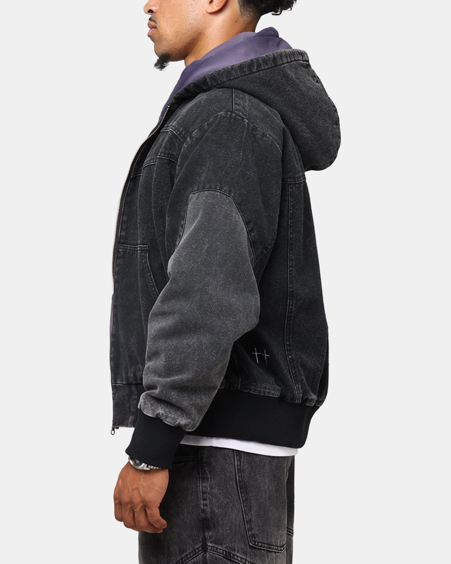 Saint Morta Hooded Workwear Jacket Black/Grey Heritage