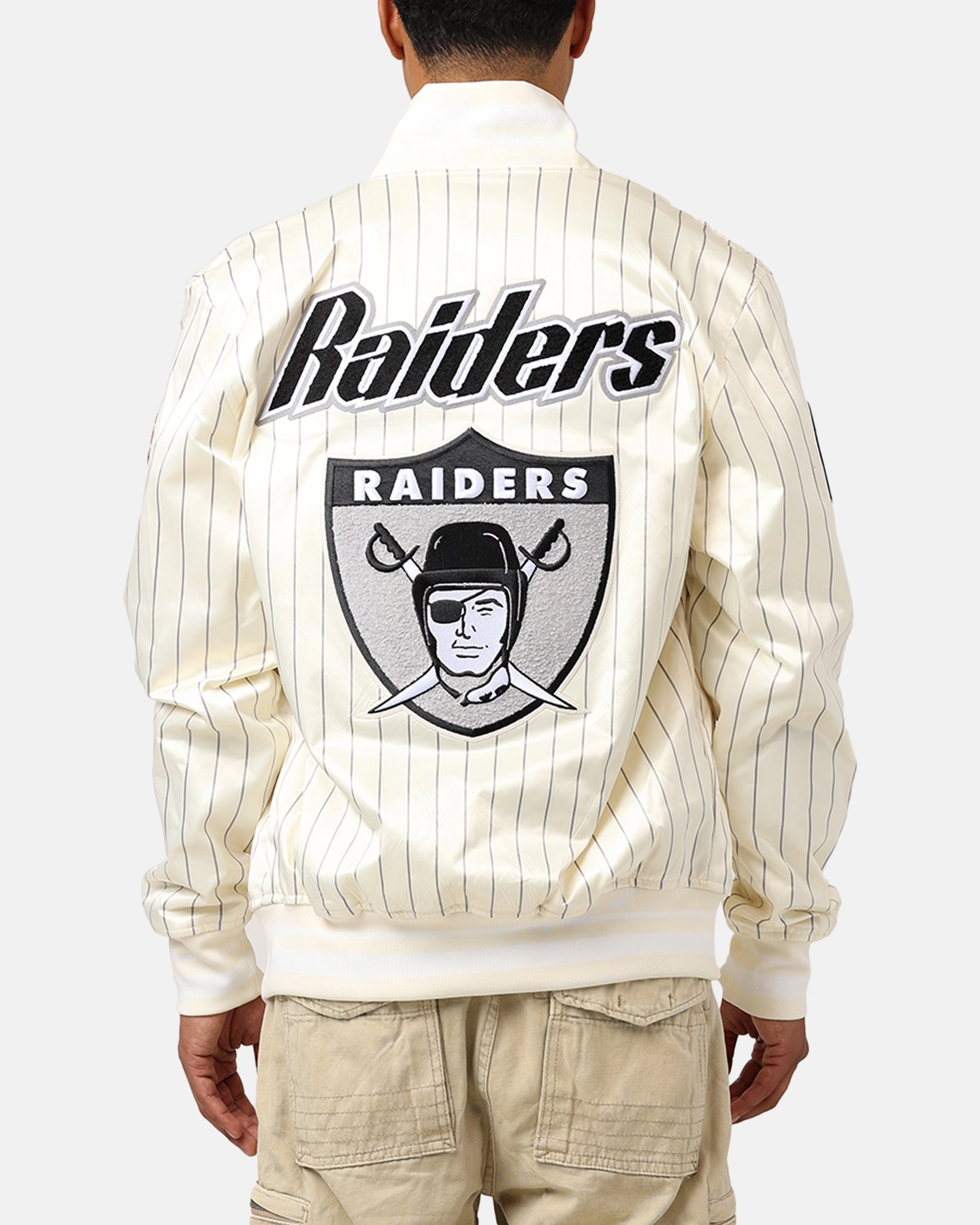 Pro Standard Las Vegas Raiders Pinstripe Satin Jacket Eggshell/Yellow chefs
