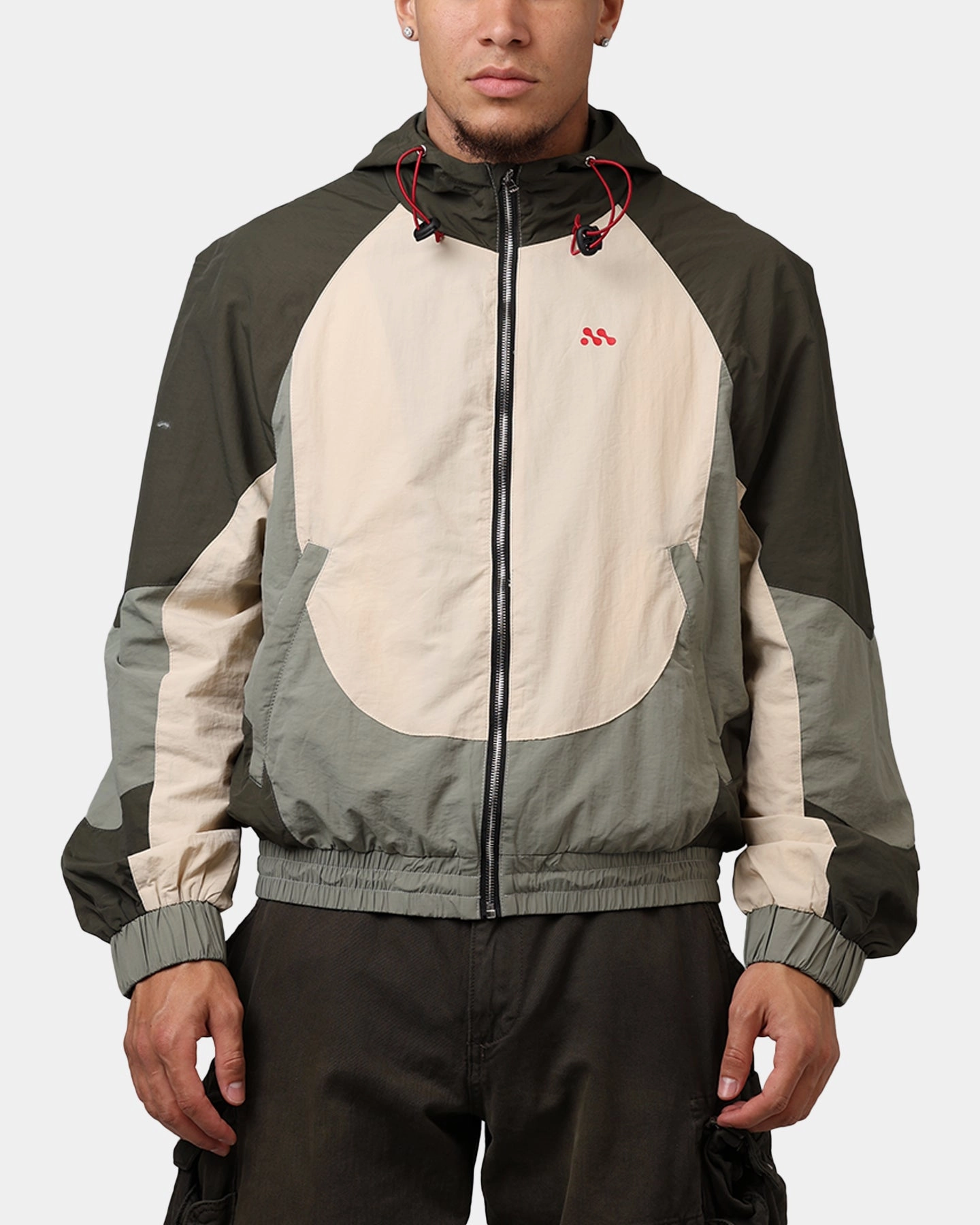 MNML Active Windbreaker Jacket Olive Beret Printed