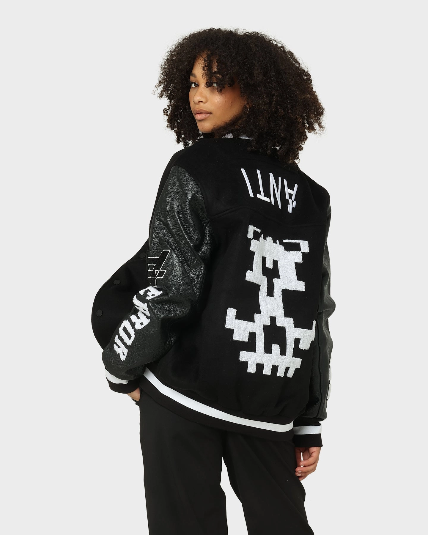The Anti Order Dead Pixel Leather Varsity Jacket Black/White Talent