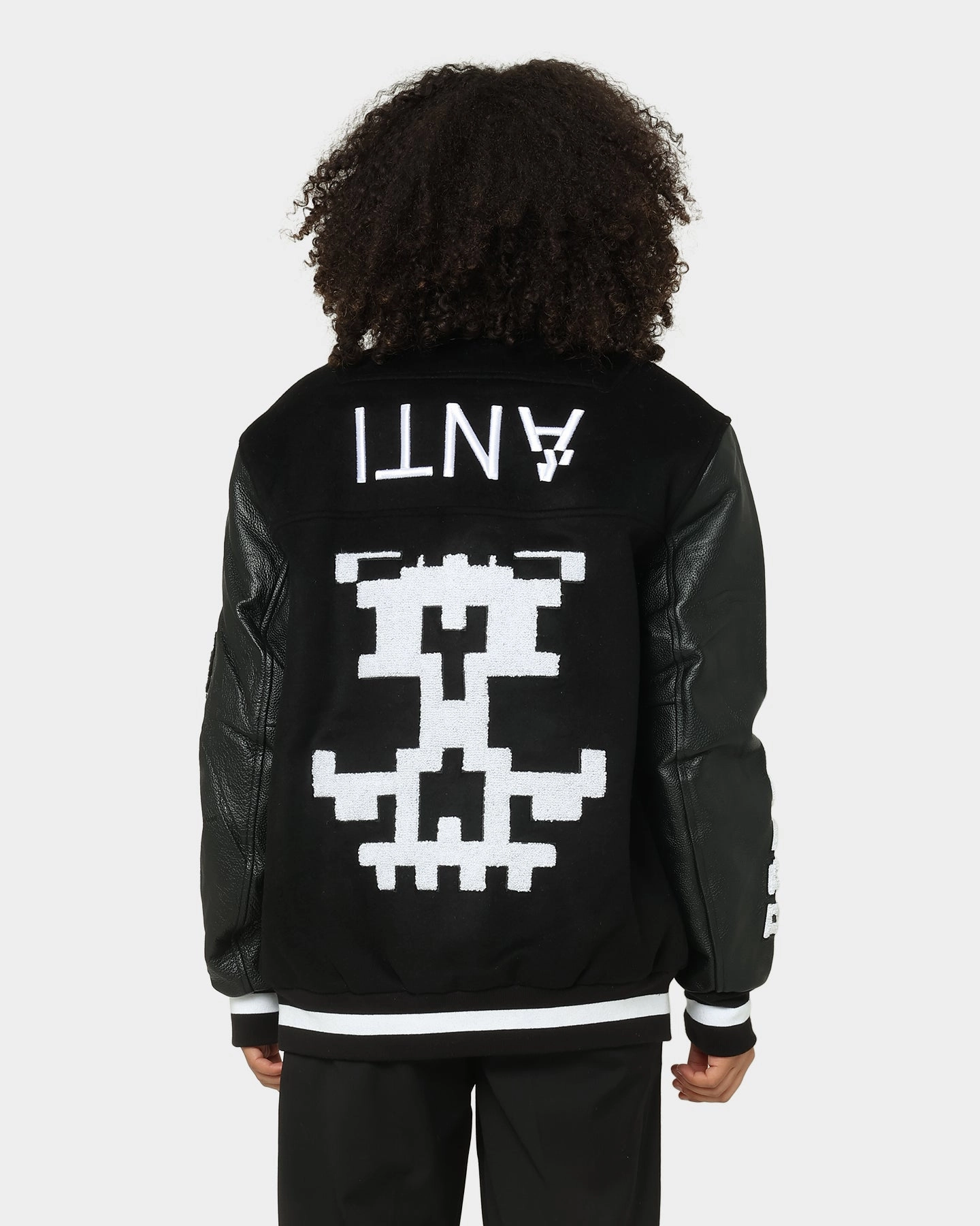 Hazard The Anti Order Dead Pixel Leather Varsity Jacket Black/White