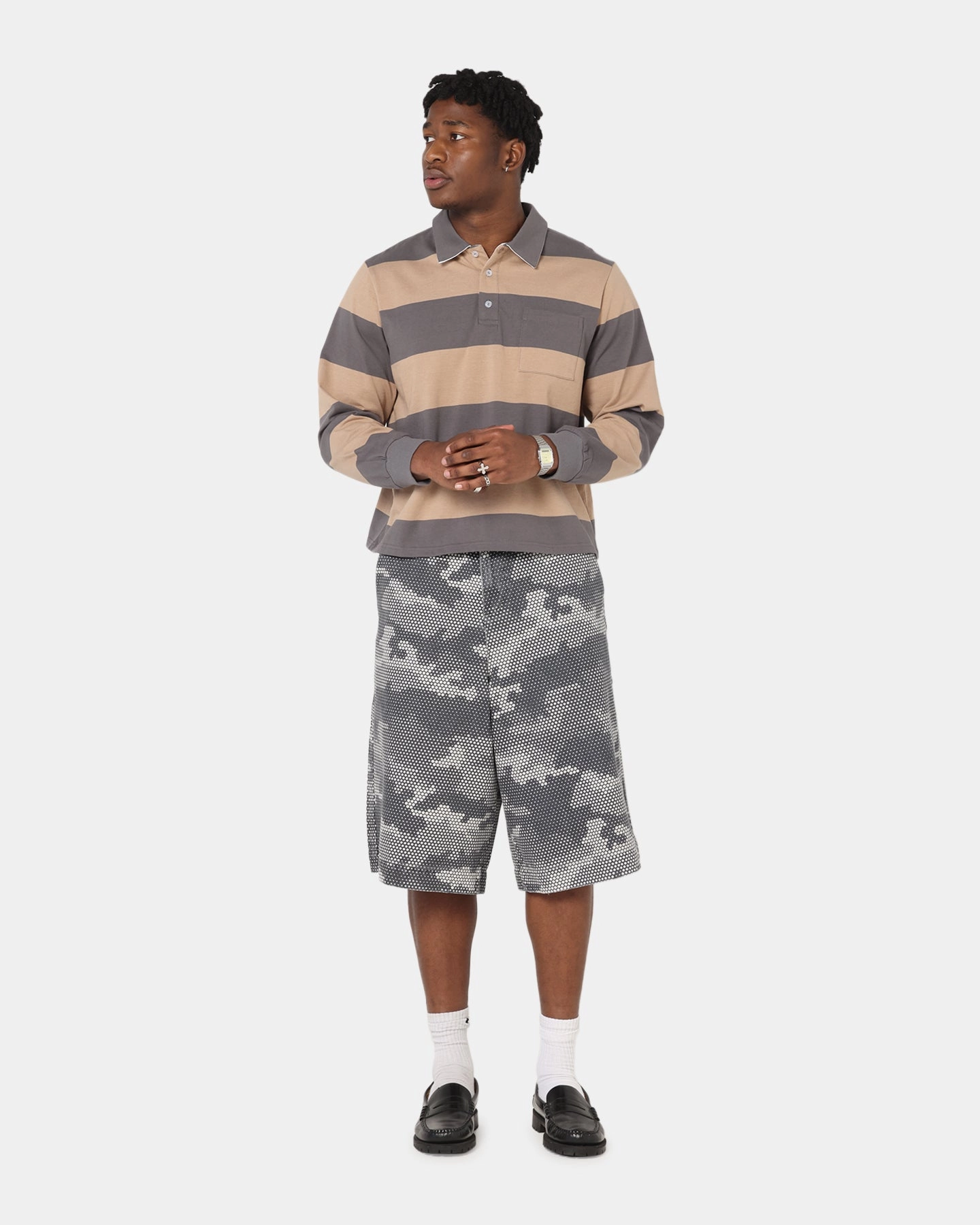 XXIII Rugby Long Sleeve Polo T-Shirt Charcoal/Tan Corporate Event Summer Office