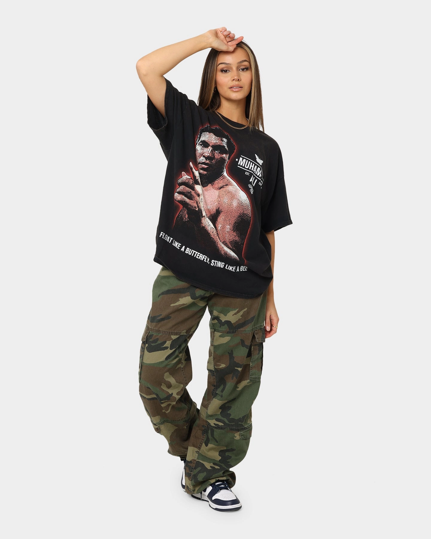 Quick Fit Casual Style Goat Crew X Muhammad Ali Slogan T-Shirt Black Wash