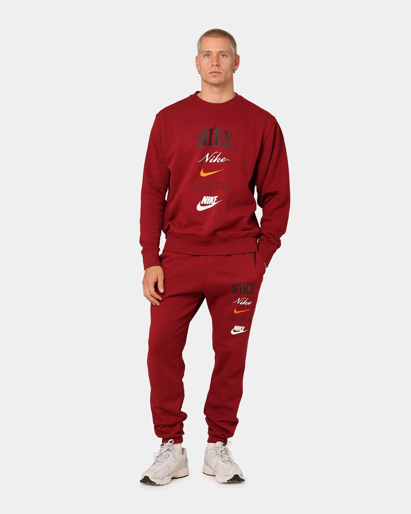 Nike Club Fleece Long-Sleeve Crewneck Team Red/Sail Drop Shoulder Design Warm and Cozy