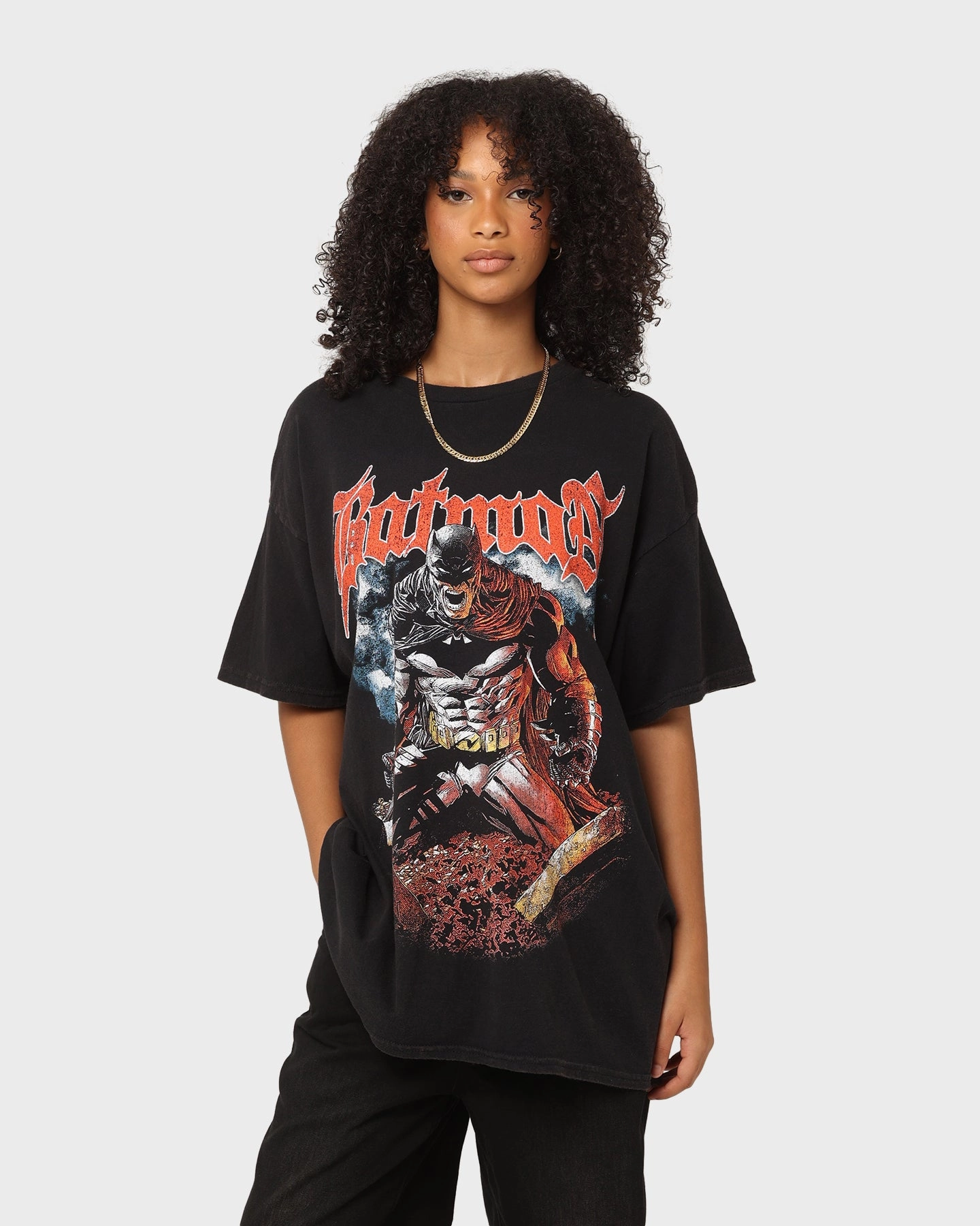 Casual everyday wear Premium Cotton Goat Crew X DC Batman Metal Vintage T-Shirt Black Wash