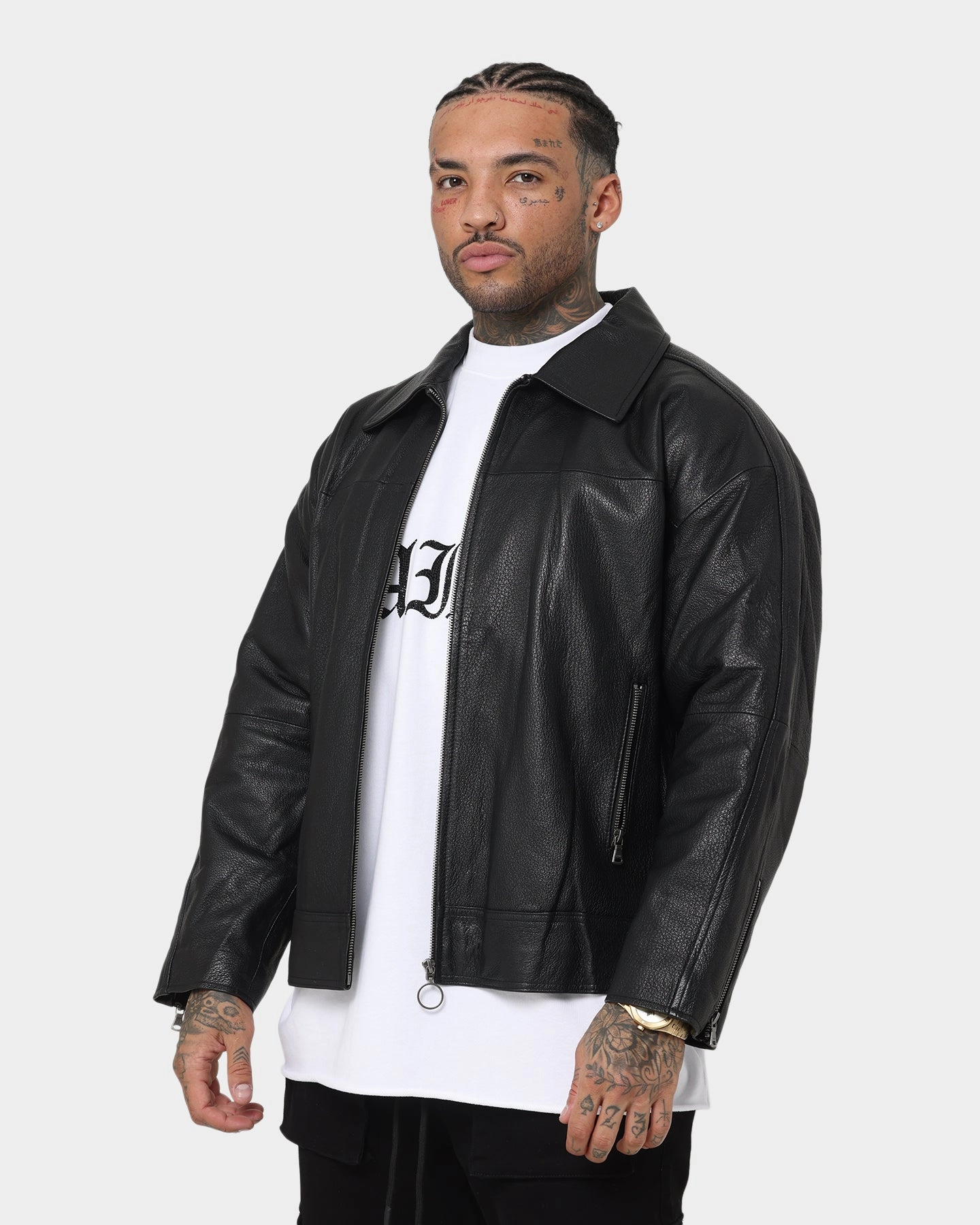 Saint Morta Oversized Leather Bomber Jacket Black Machine-washable