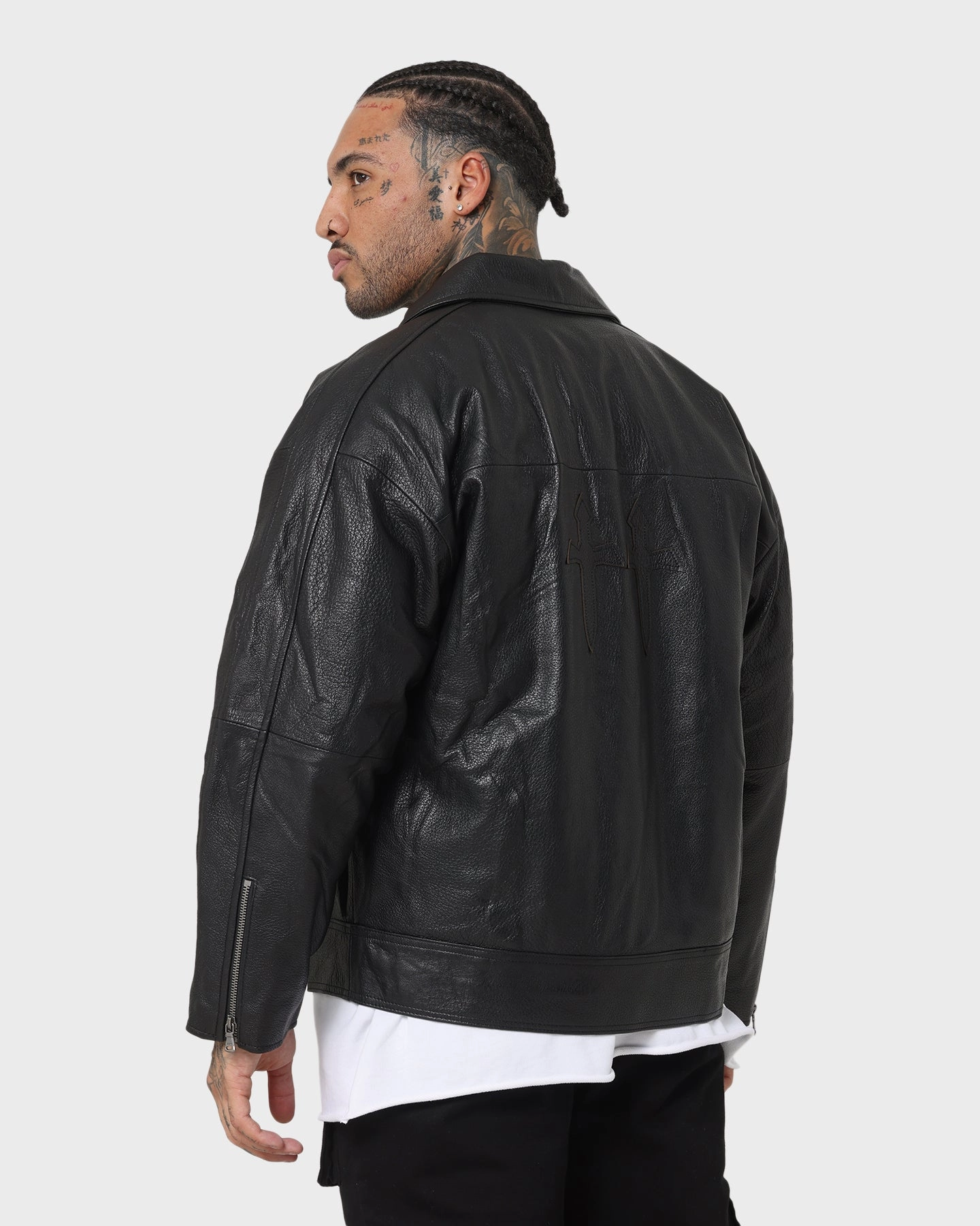 Saint Morta Oversized Leather Bomber Jacket Black ElasticWaistband Publish