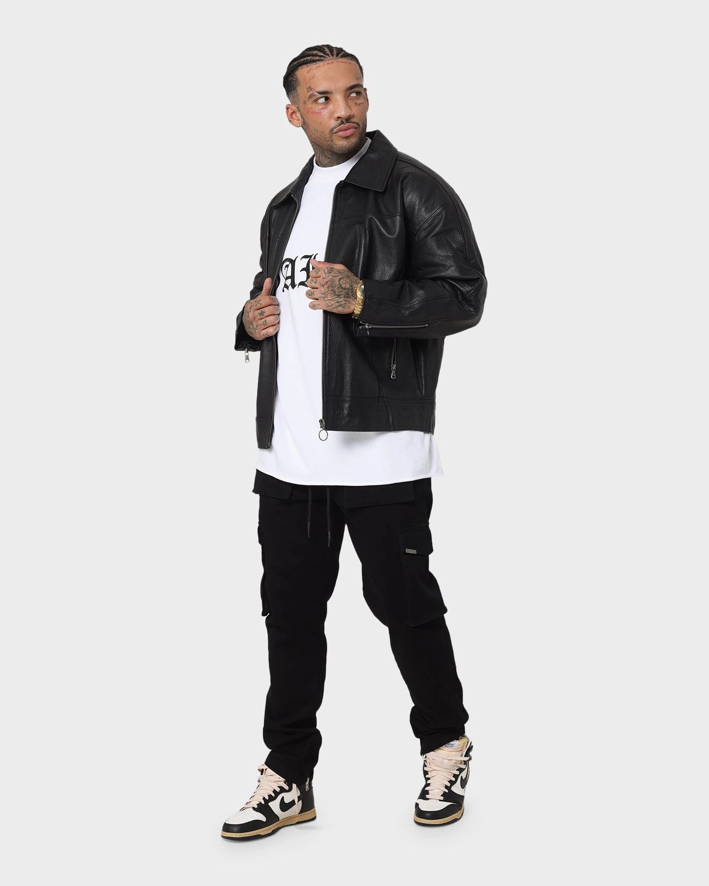 Saint Morta Oversized Leather Bomber Jacket Black Worth