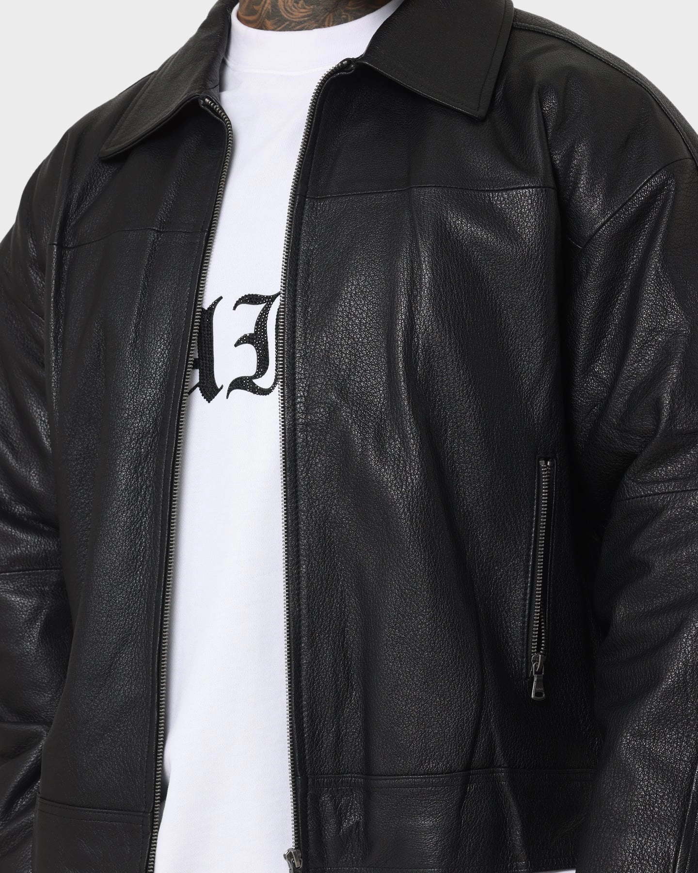 Storm Protection Saint Morta Oversized Leather Bomber Jacket Black