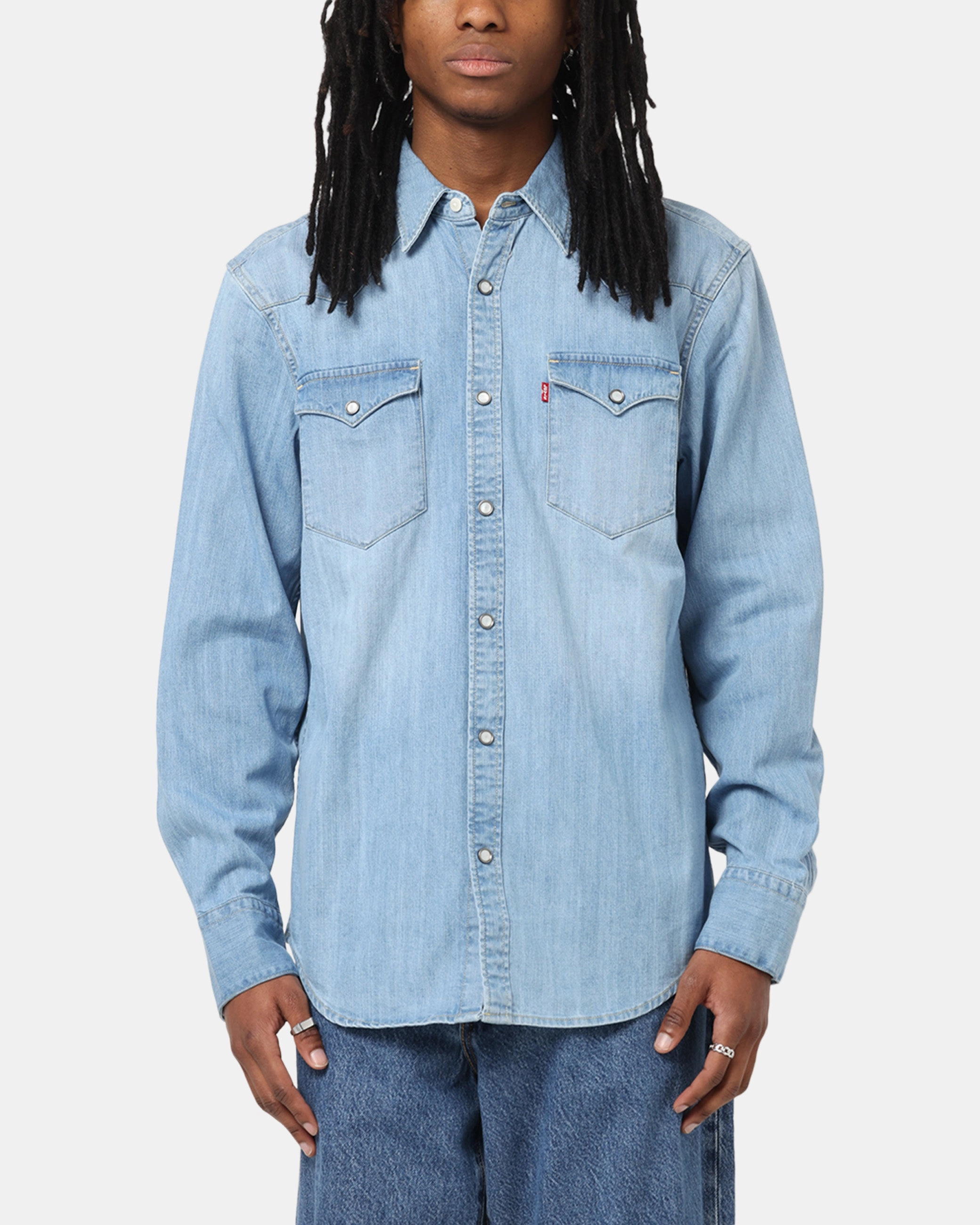 Minimalist Style Levi Strauss And Co Barstow Western Standard Denim Button Up Shirt Blue