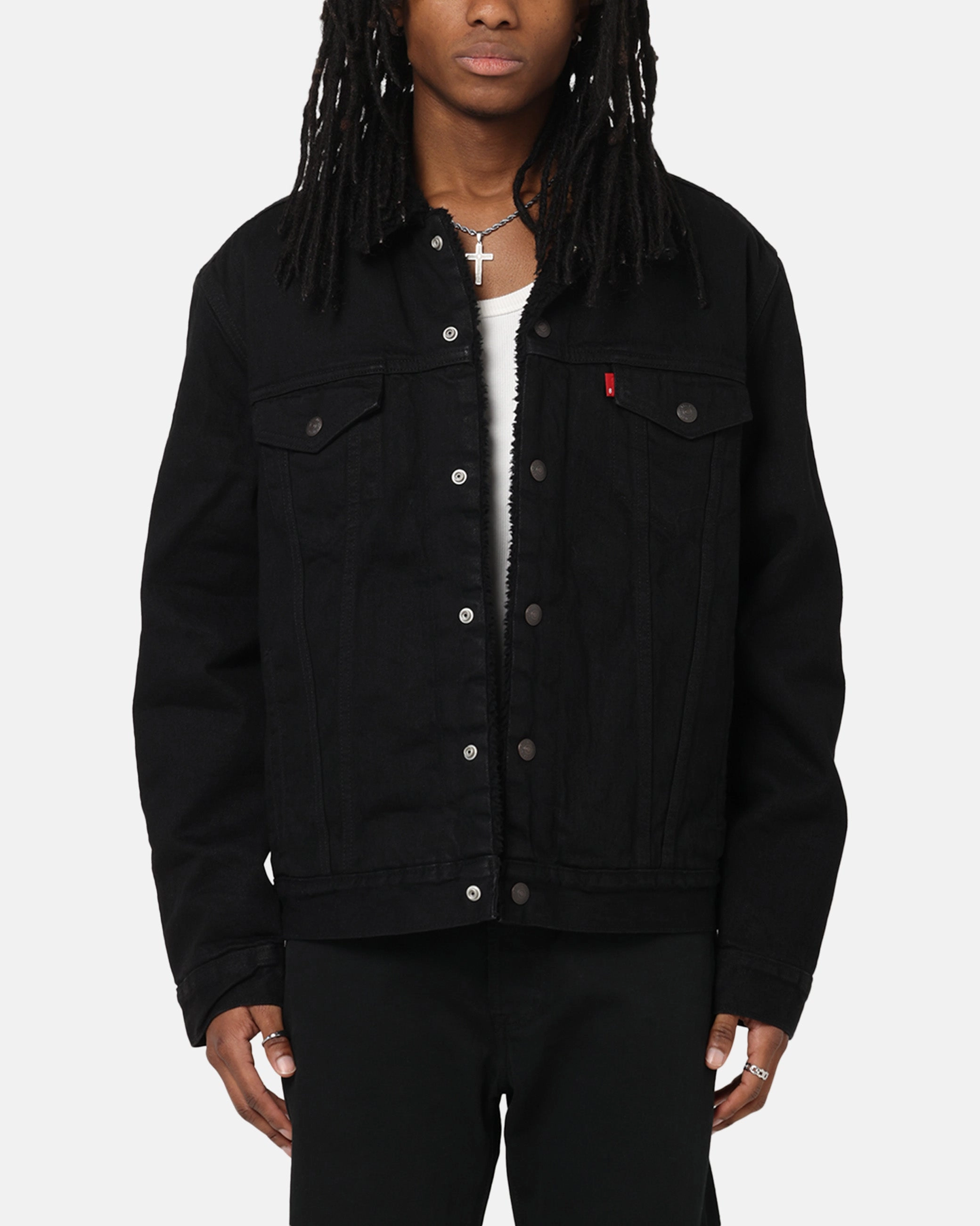 Warm Outer Layer Levi Strauss And Co Relaxed Fit Sherpa Trucker Jacket Black