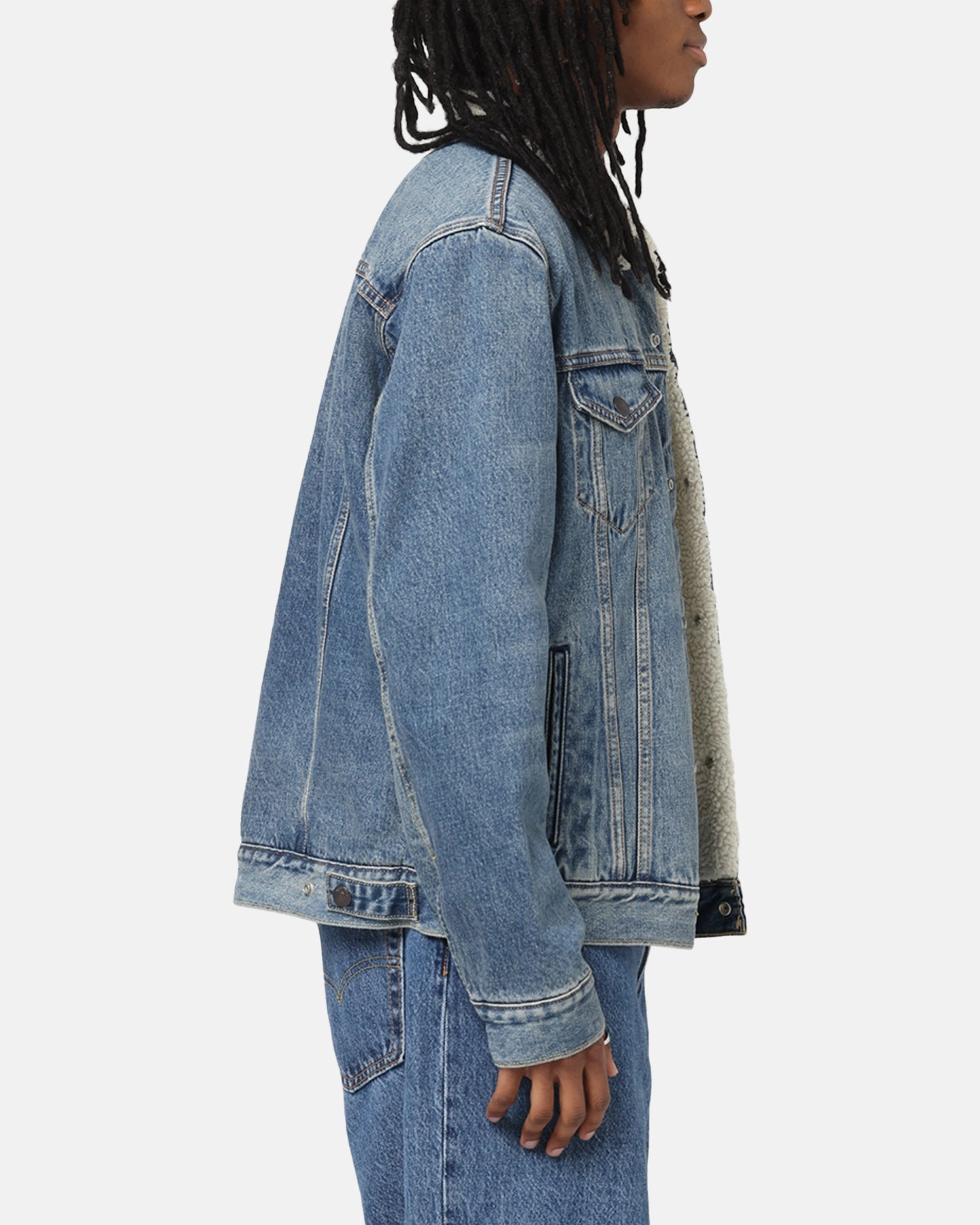 Tapered Silhouette Levi Strauss And Co Relaxed Fit Sherpa Trucker Jacket Blue