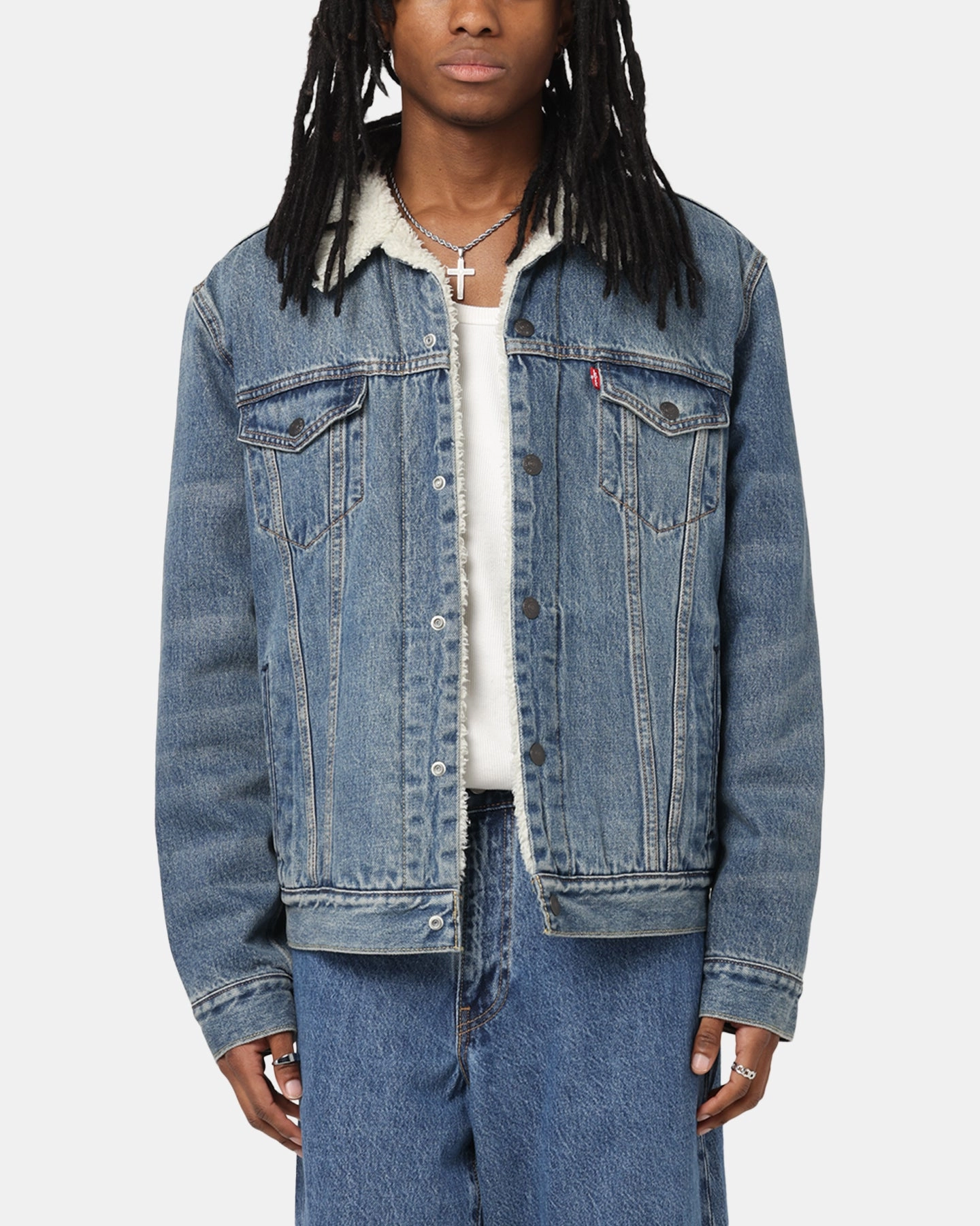 Hooded Design Levi Strauss And Co Relaxed Fit Sherpa Trucker Jacket Blue