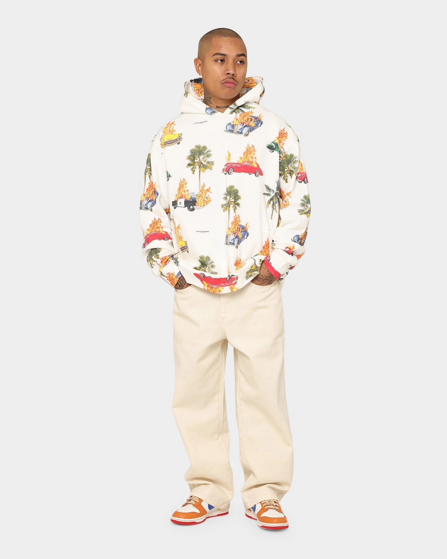 Lifted Anchors 'Rideshare' Hoodie White Full Length Zipper Abrasion Resistant Surface