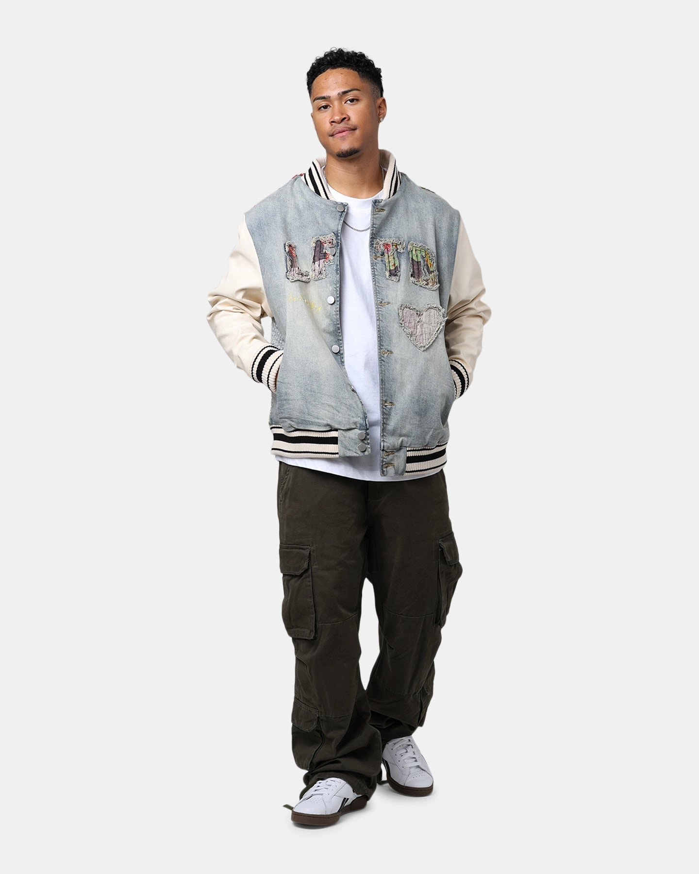 Lifted Anchors "Martina" Boro Denim Varsity Jacket Denim/Cream Comfort Focused Design