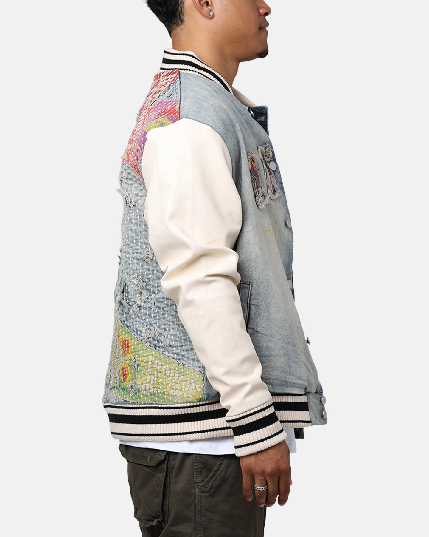 Charm Endure Lifted Anchors "Martina" Boro Denim Varsity Jacket Denim/Cream