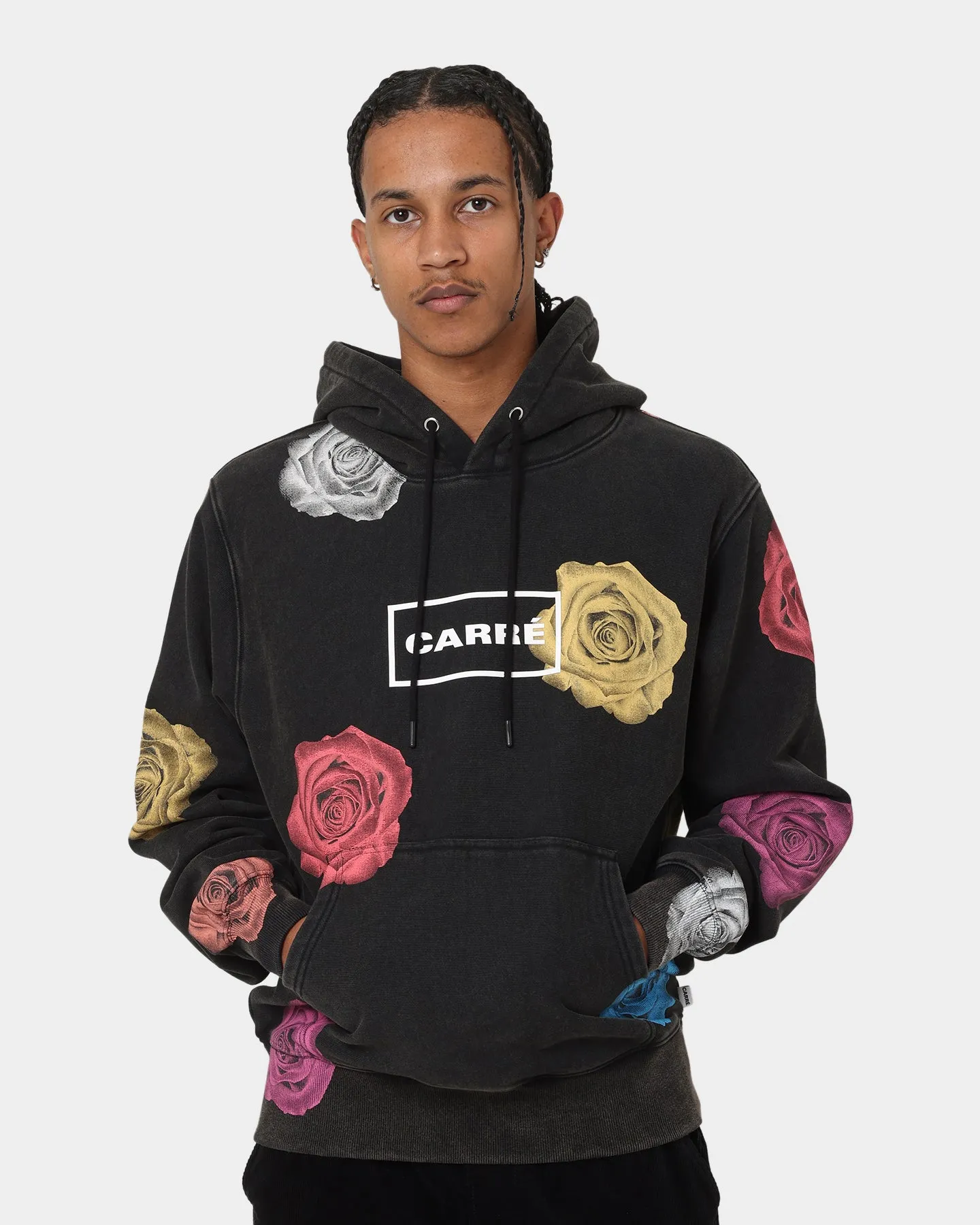 Carr?? Rose Bunch Vintage Hoodie Washed Black Soft Inner Lining Motion Friendly