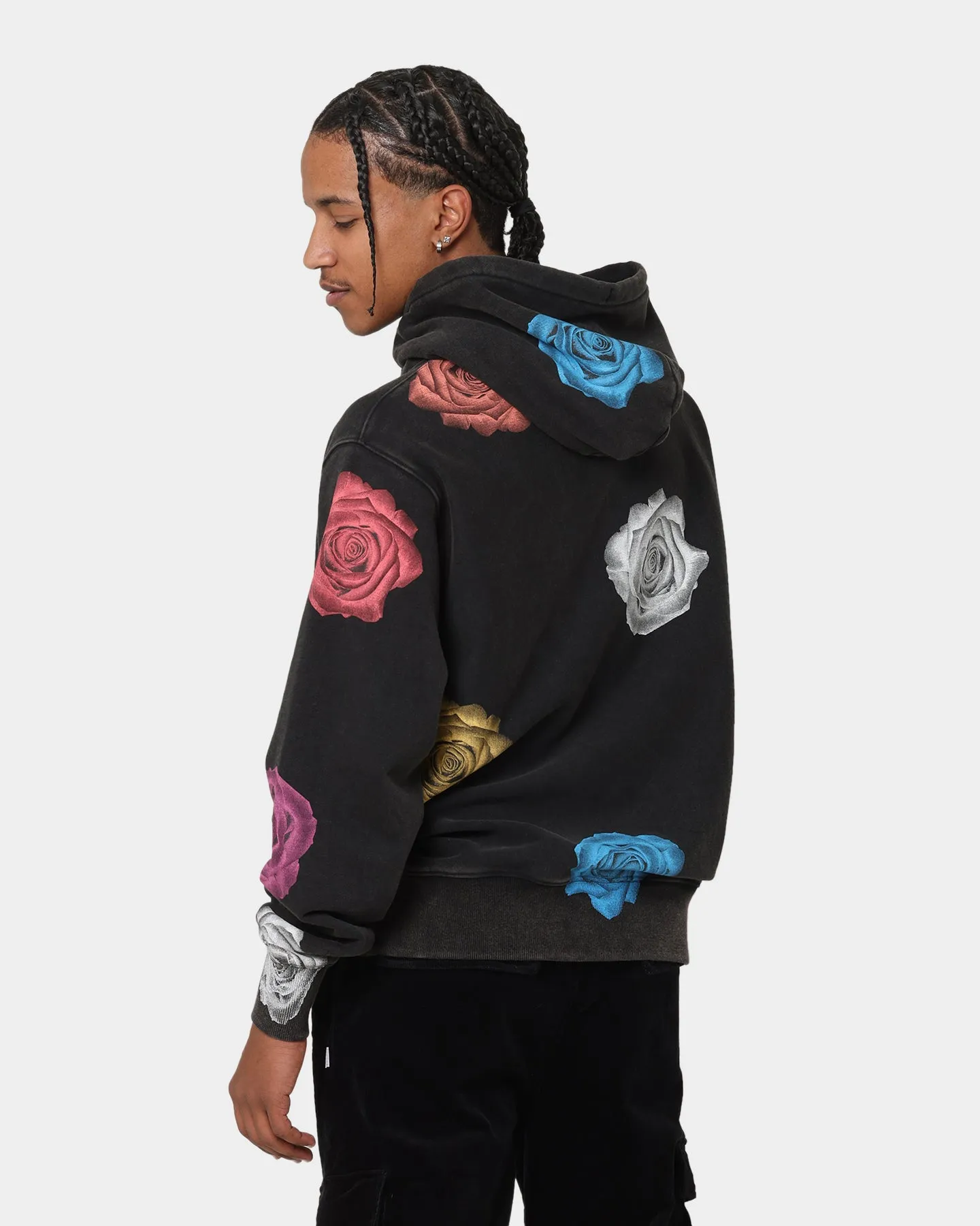 Compact Storage Design Carr?? Rose Bunch Vintage Hoodie Washed Black