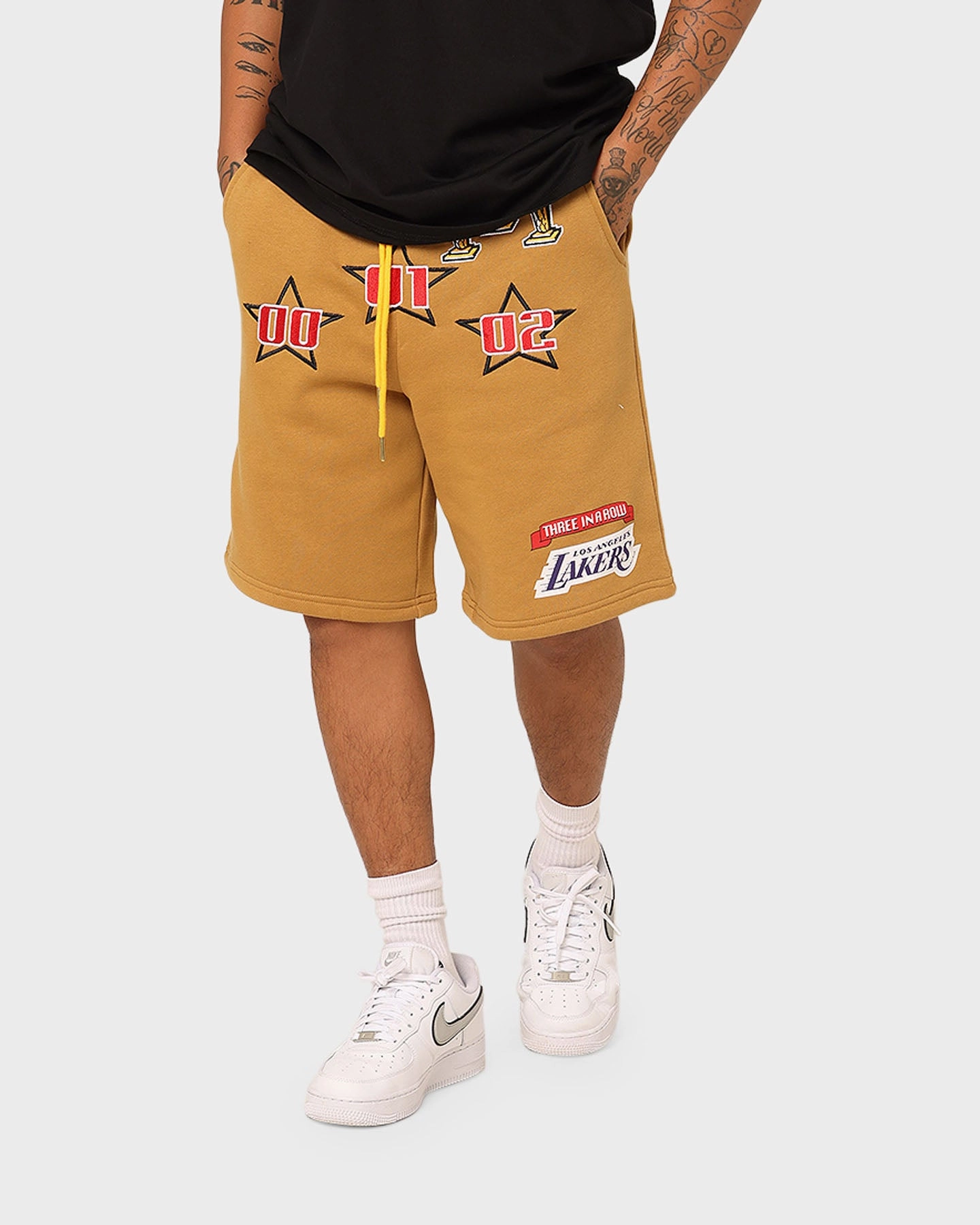 Mitchell & Ness Los Angeles Lakers 3-Peat Shorts Bone Brown hiking clothes Silicone Gripper Strips