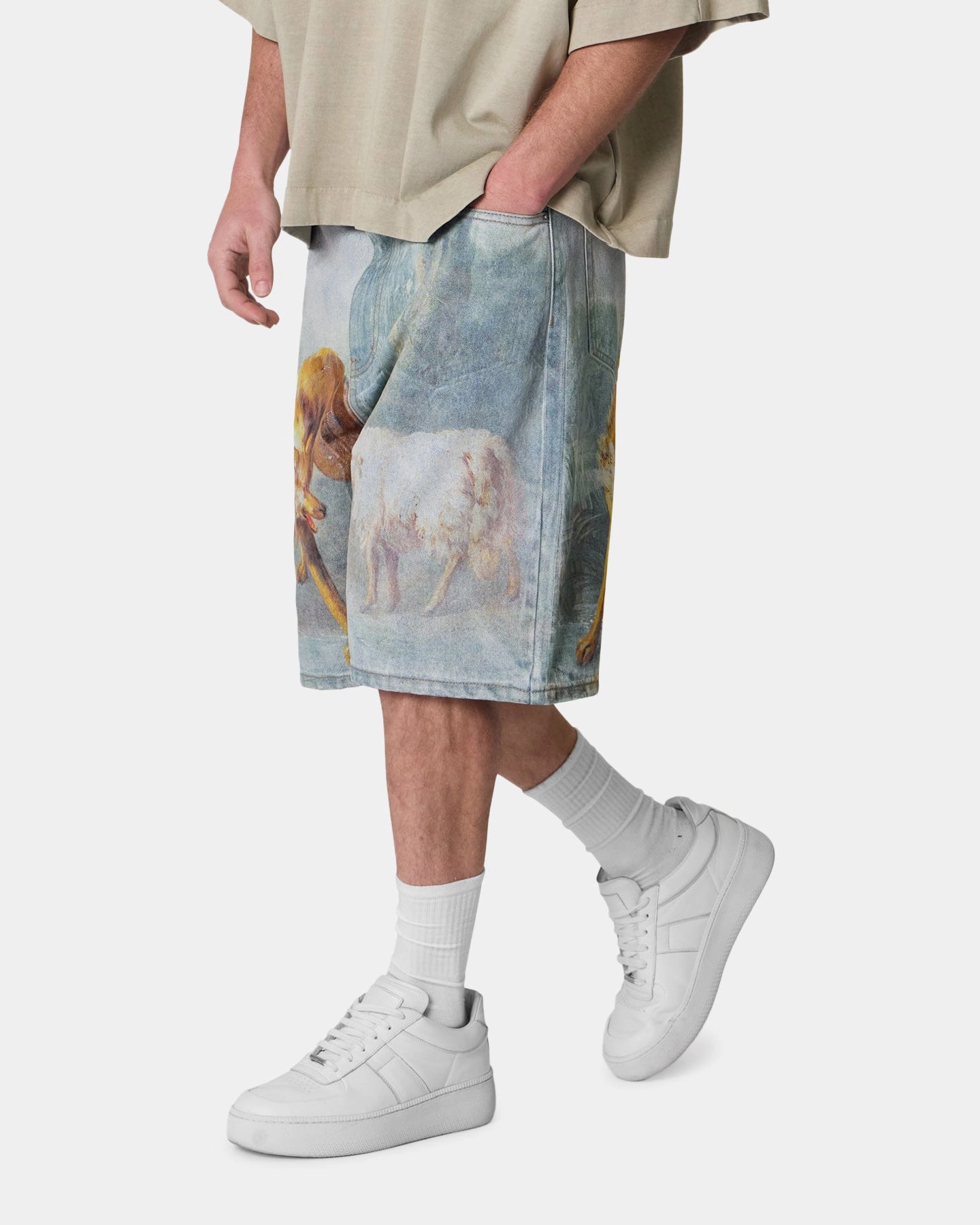 MNML Sheep Hounded Denim Shorts Multi Holiday Wear Clean Feel