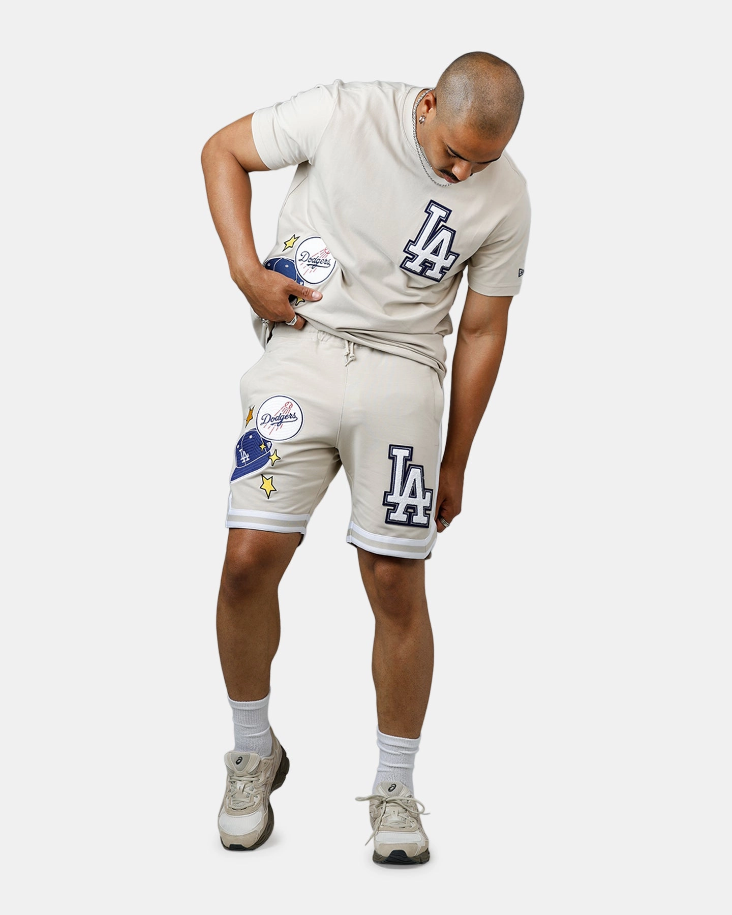 Waterproof Feature Ventilated Mesh Panels New Era Los Angeles Dodgers 'Logo Select' Summer Shorts Stone