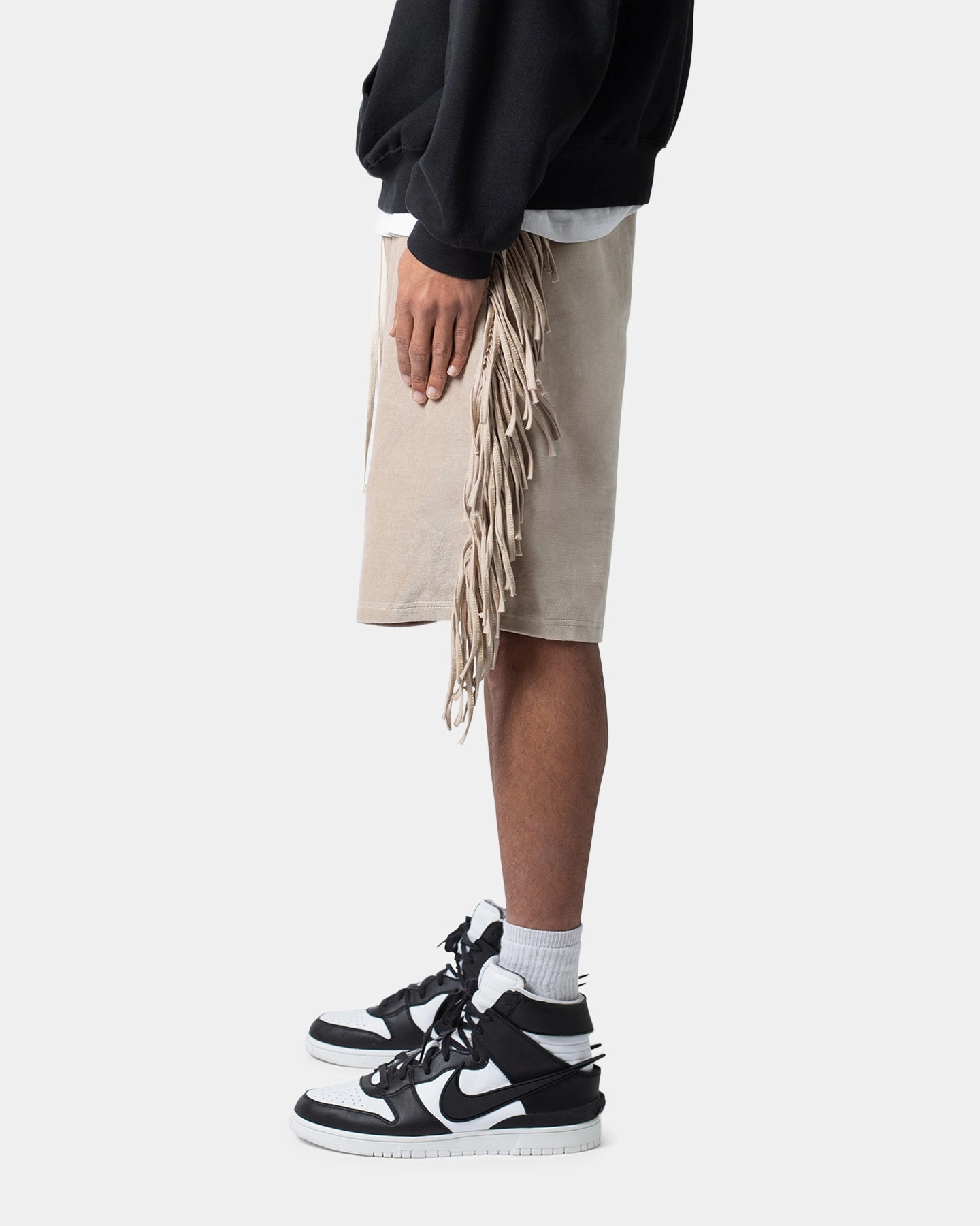 MNML Fringe Velour Sweat Shorts Dust men's option creative industry