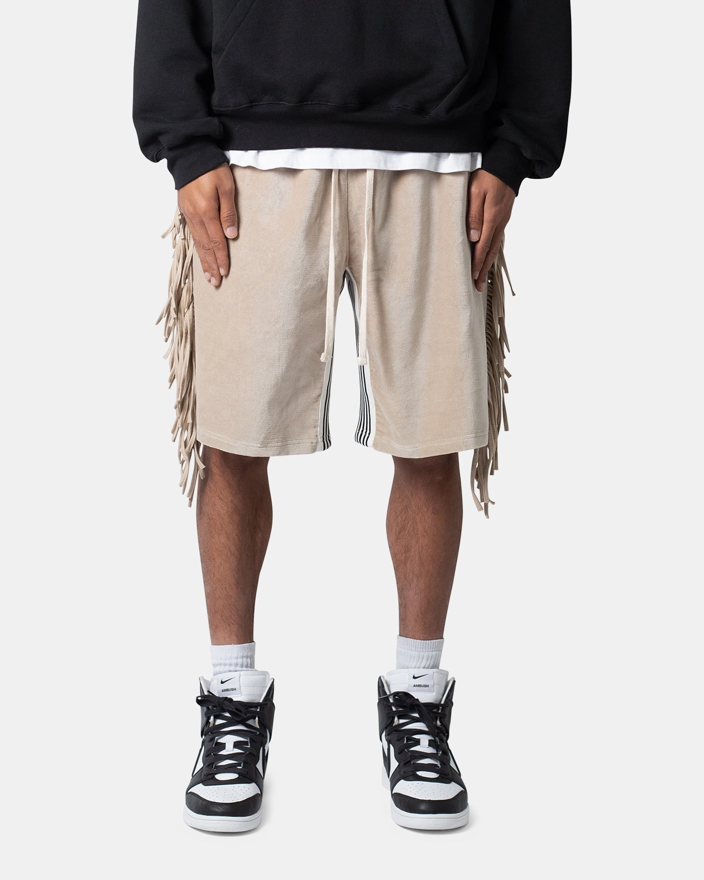 MNML Fringe Velour Sweat Shorts Dust Sporty Comfort