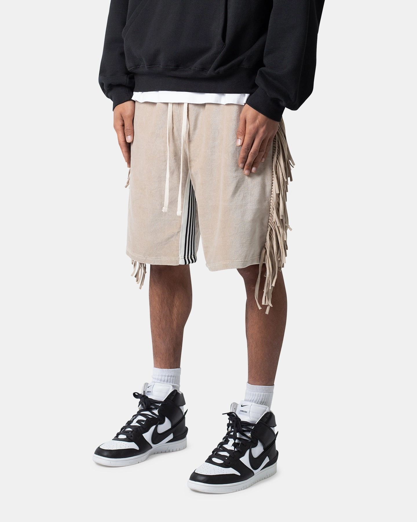 Travel Ready MNML Fringe Velour Sweat Shorts Dust