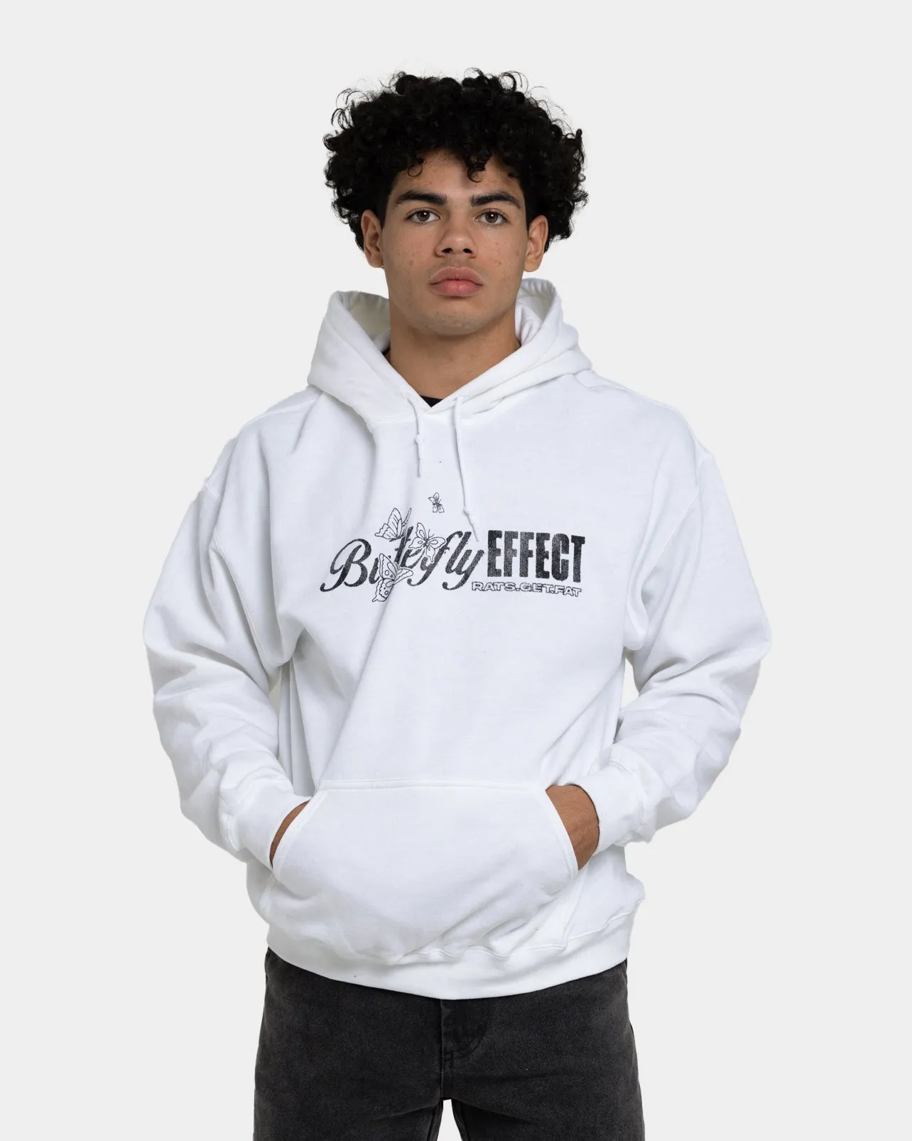 Sleek Fit Sort Rats Get Fat Butterfly Effect Hoodie White