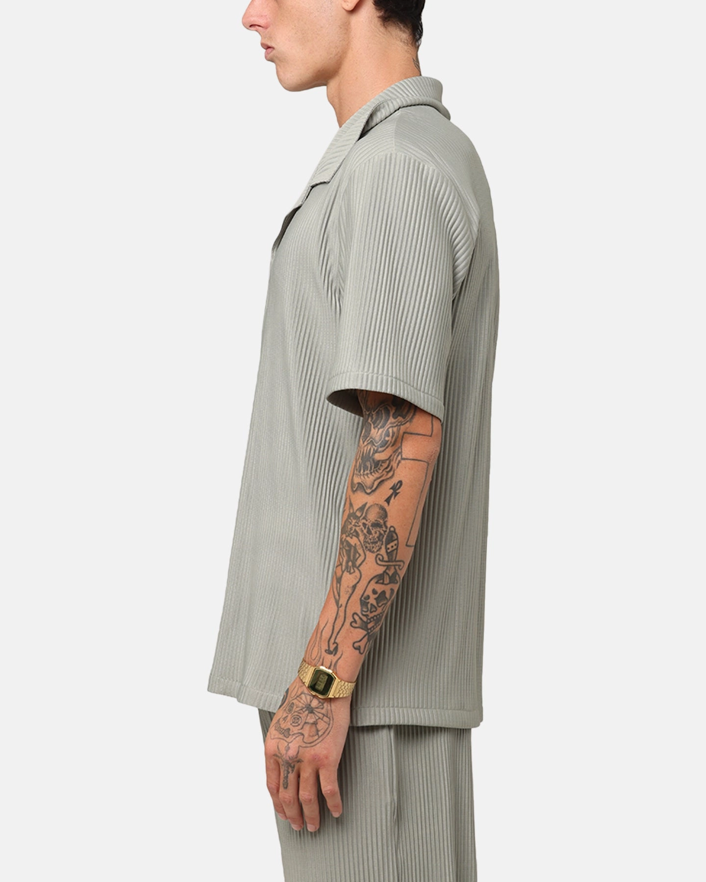 Corporate Wear XXIII Pleated Button Up Shirt Olive