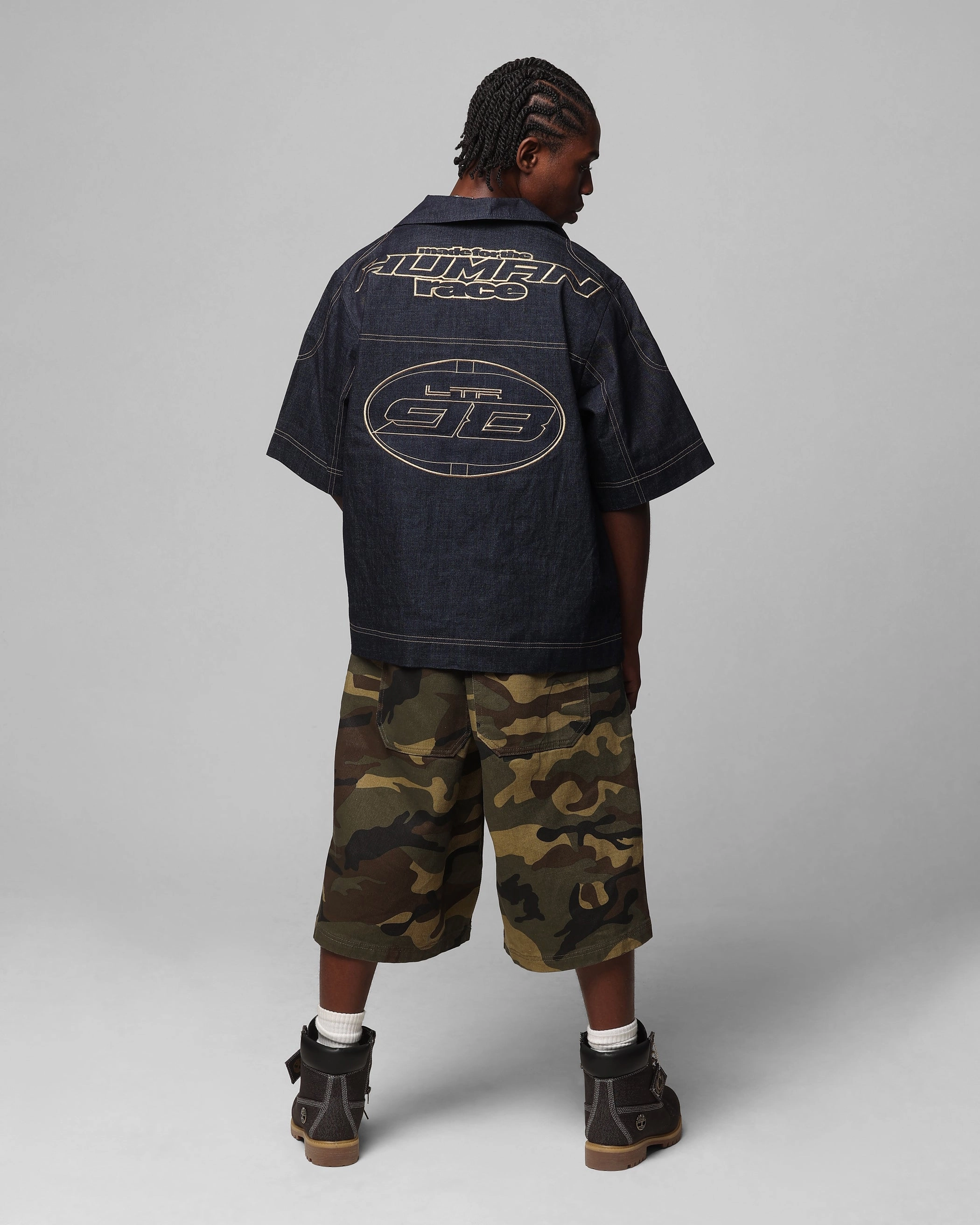 Coffee Run Urban Edge Loiter Motor Denim Button Up Shirt Indigo