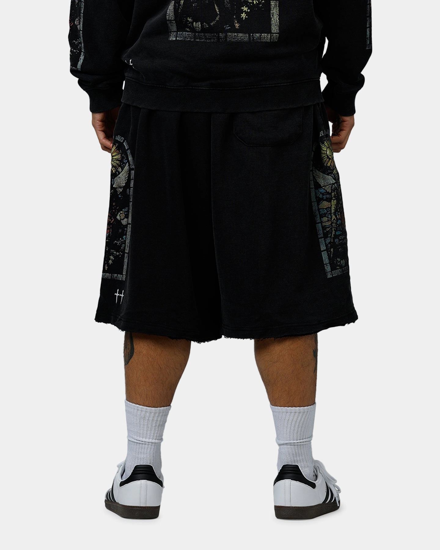 Saint Morta Kingdomcome Baggy Sweat Shorts Vintage Black No Slip Waistband
