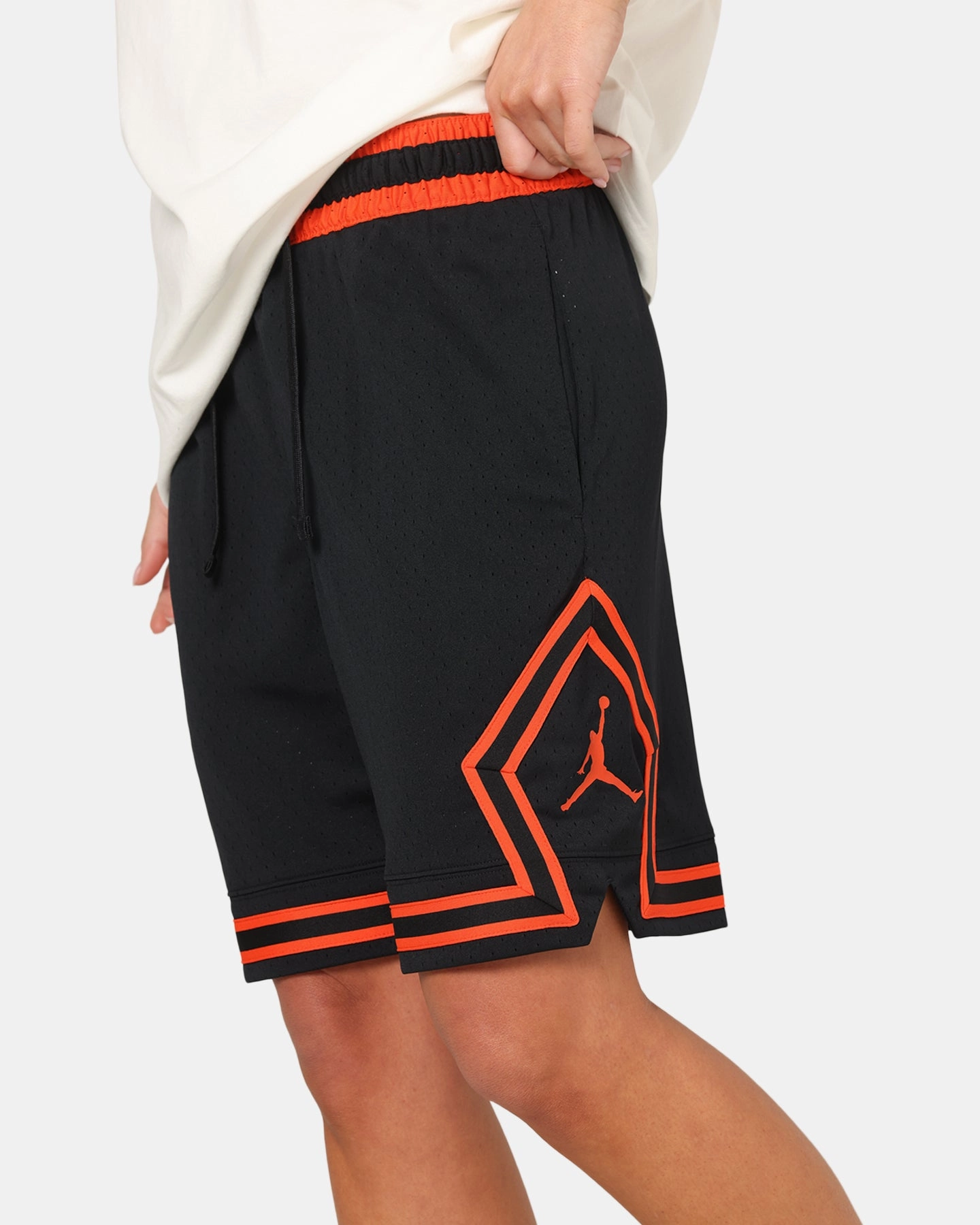 Jordan Dri-FIT Mesh Diamond Shorts Black/Orange Beach Bound