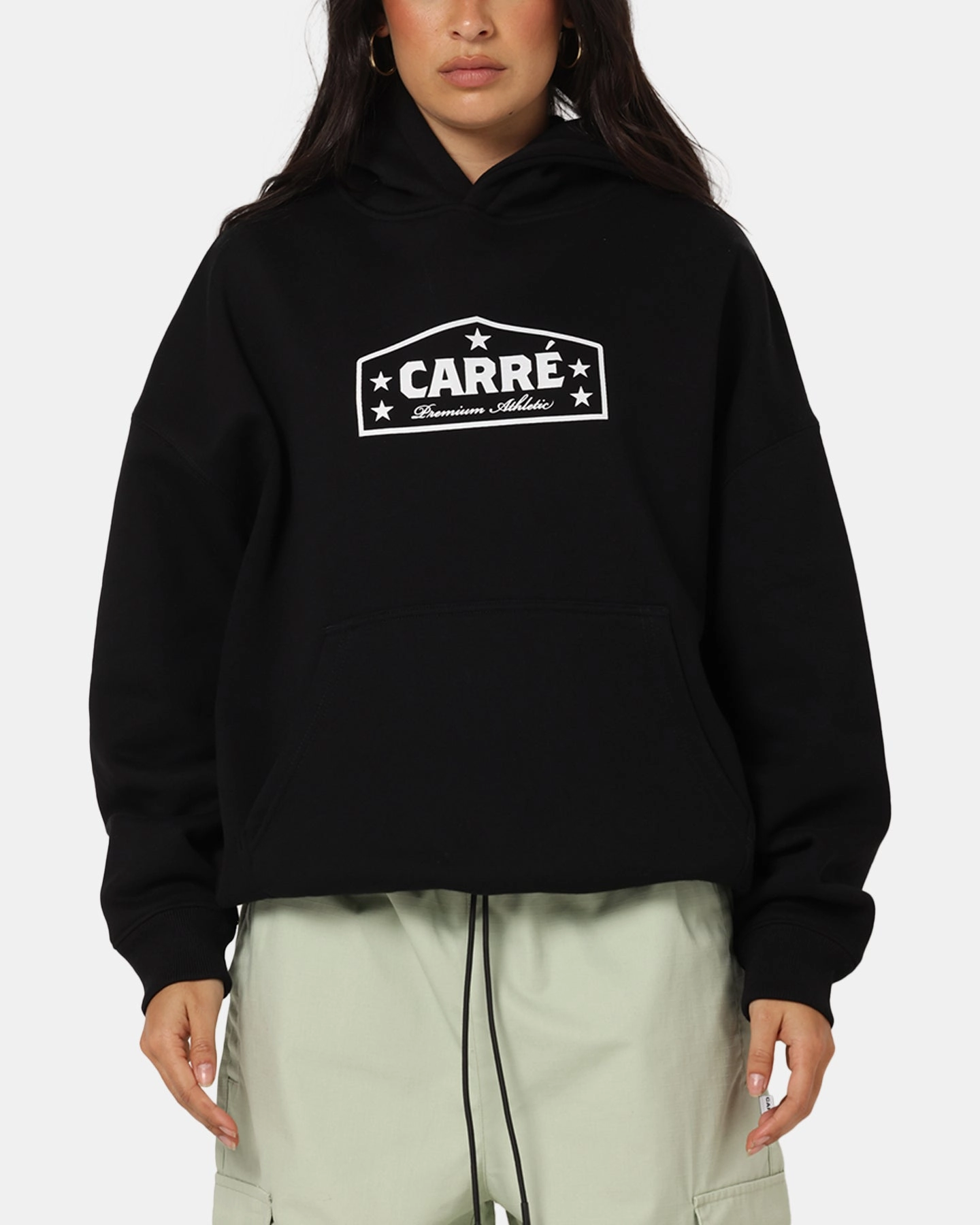 Modern Silhouette Organza details Carre Block Star Hoodie Black