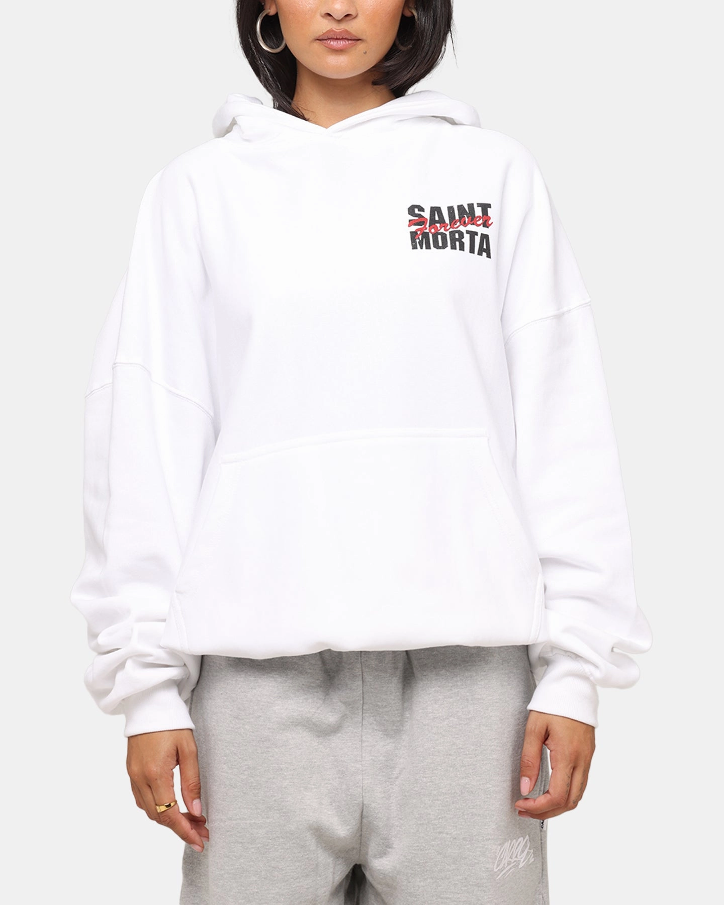 Saint Morta Forever Boxy Hoodie White restaurant dining