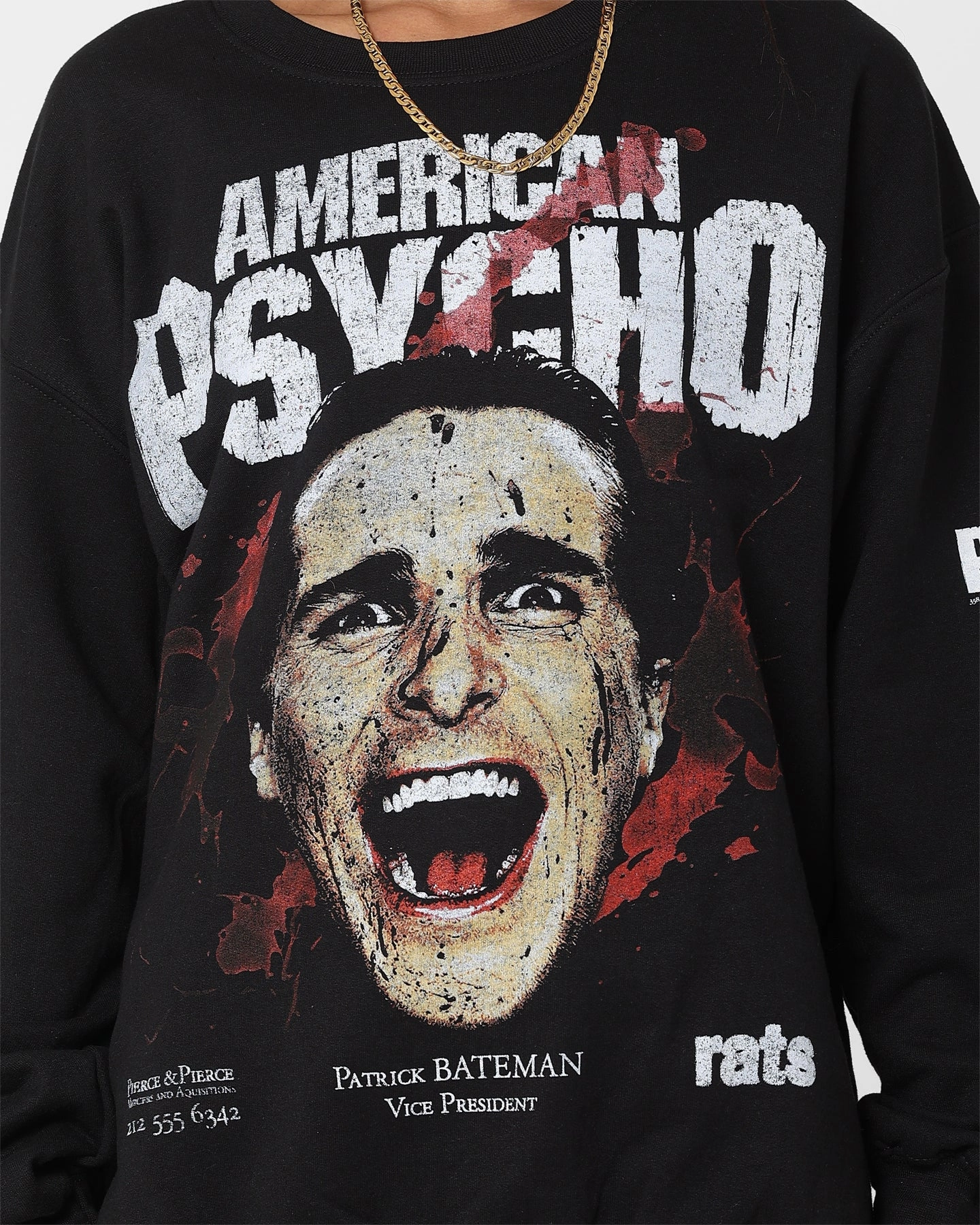 Rats Get Fat X American Psycho American Psycho Crewneck Black Fashion Layer