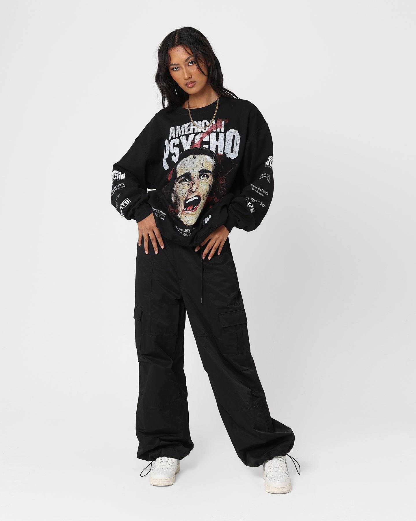 Rats Get Fat X American Psycho American Psycho Crewneck Black High-Quality Cotton