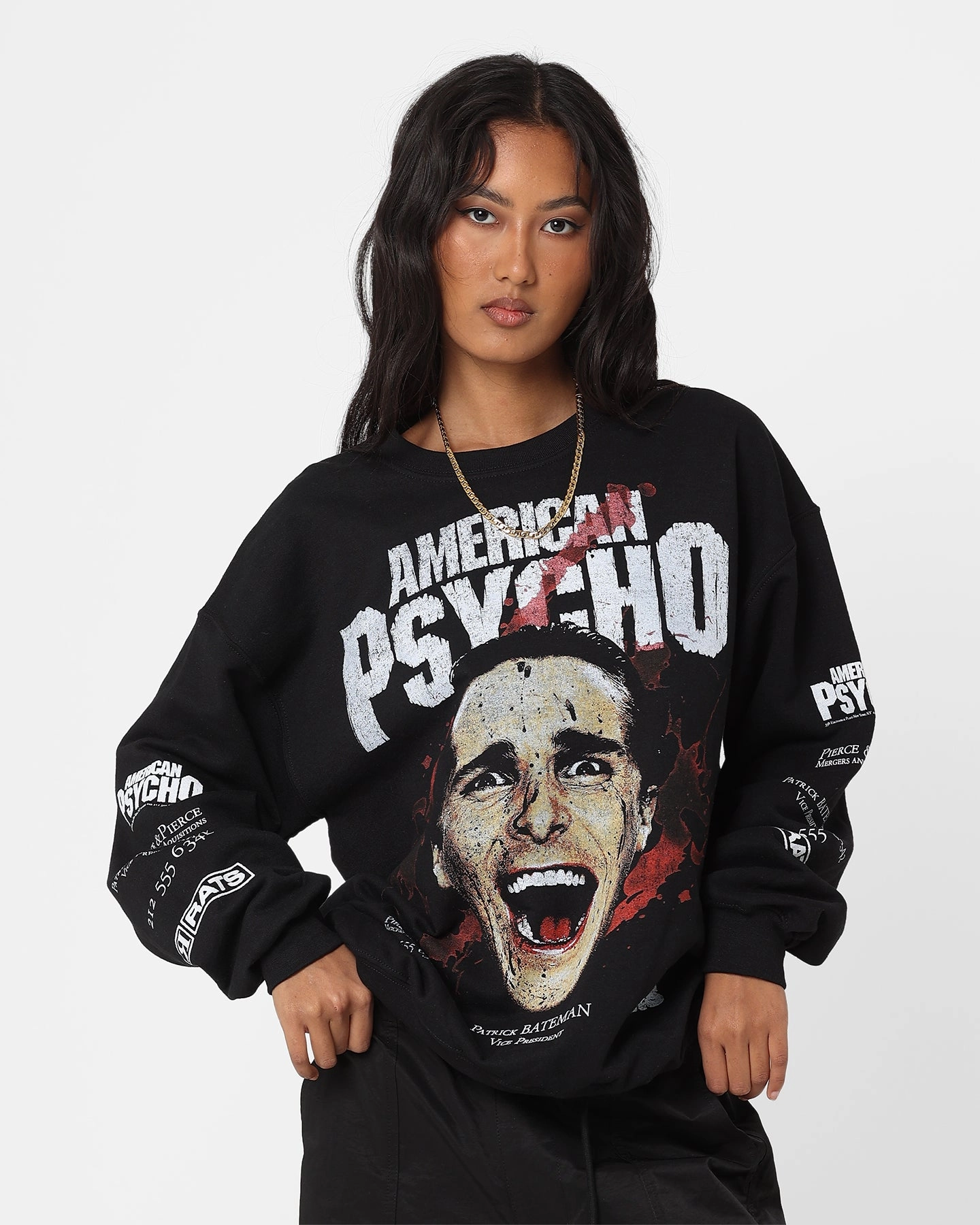 Rats Get Fat X American Psycho American Psycho Crewneck Black Comfortable Weave