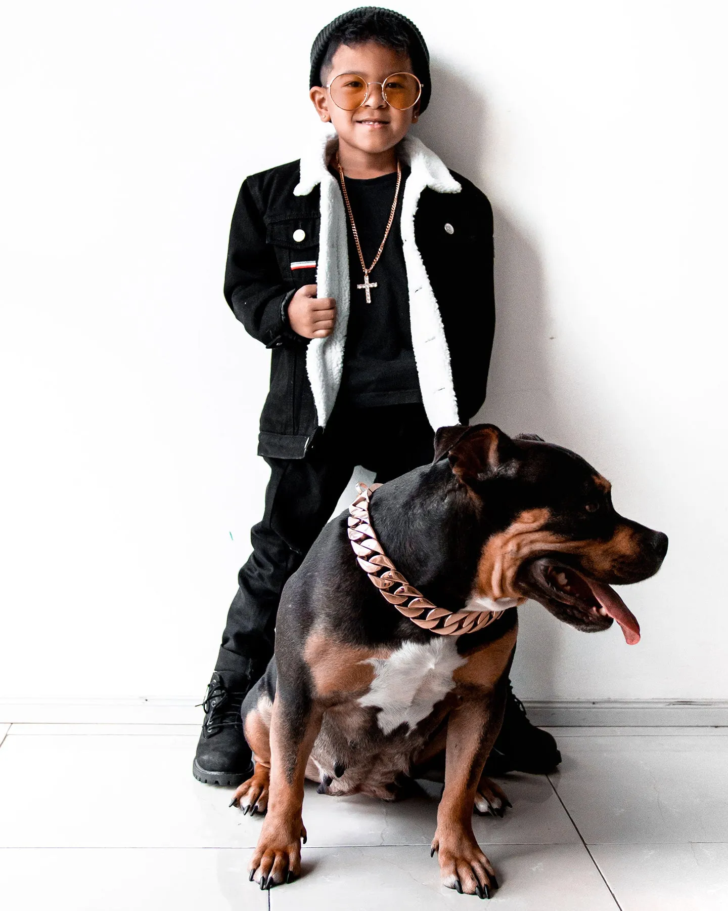 back - to - school Lil Homm?? Kids Sceap Denim Sherpa Jacket Black