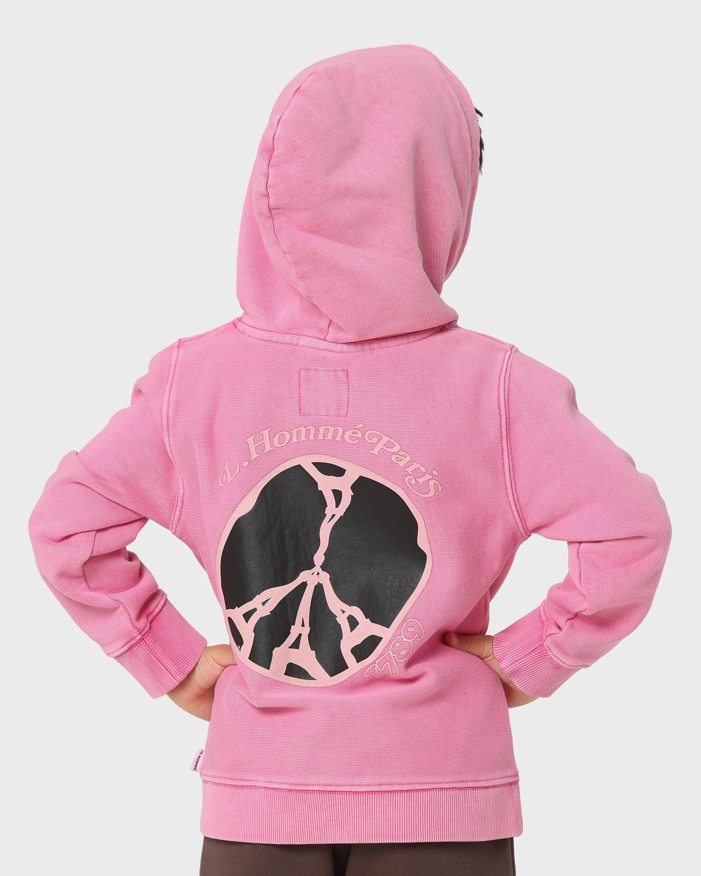 Double Layer Closure Lil Homme Kids' Peace Classic Hoodie Washed Pink